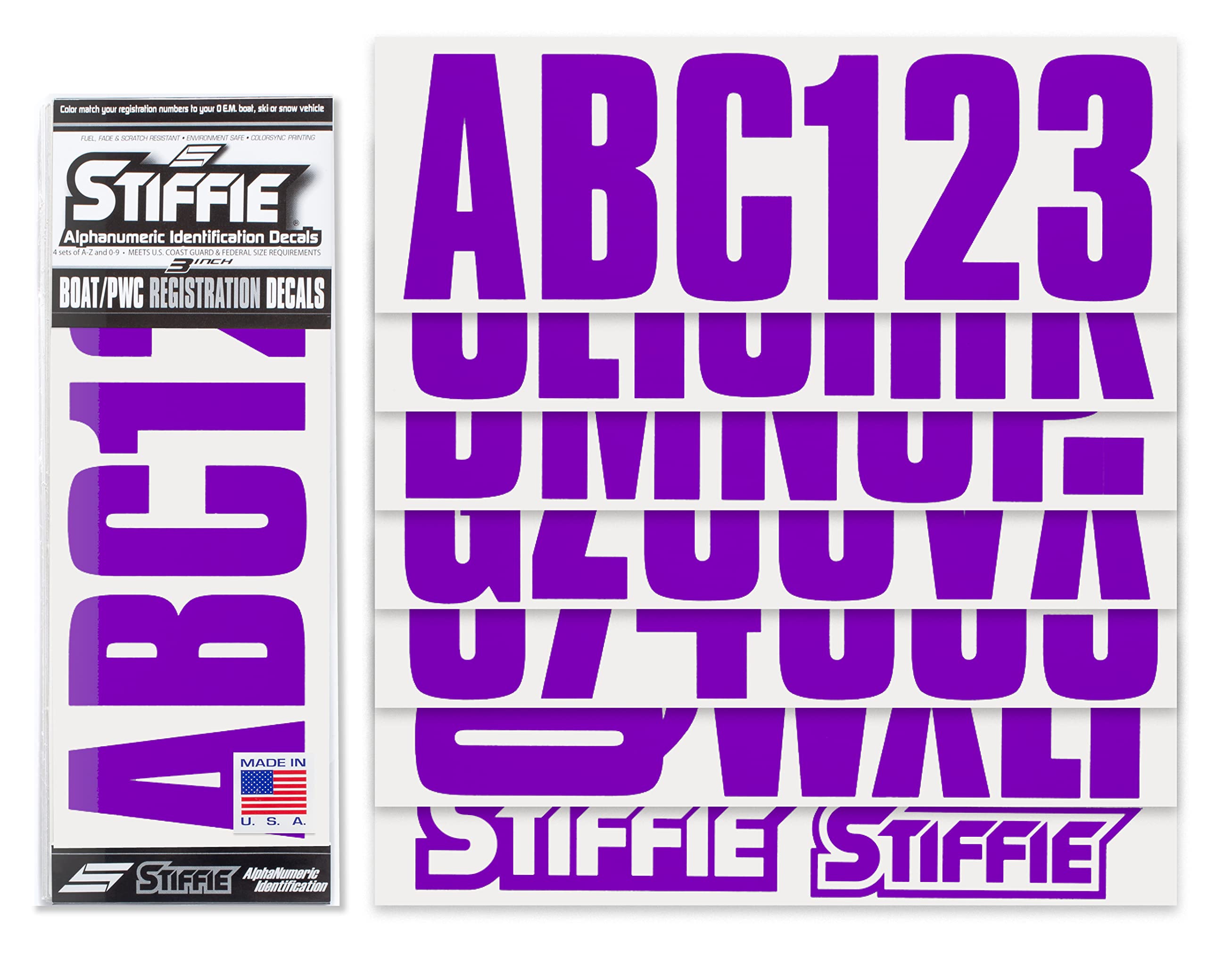 STIFFIE Uniline Purple 3'' Boat & PWC Registration Decals  Numbers Letters Stickers