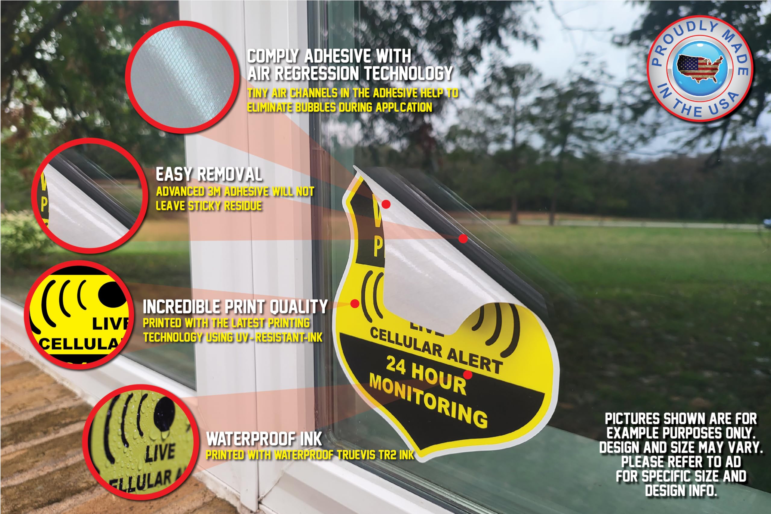 (5 Pack) Combination Pack Of 24 Hour Monitoring - This Vehicle Protected By Gps Tracking Warning Signs - Decal Self Adhesive Sticker Vinyl Decal — Uv Resistent