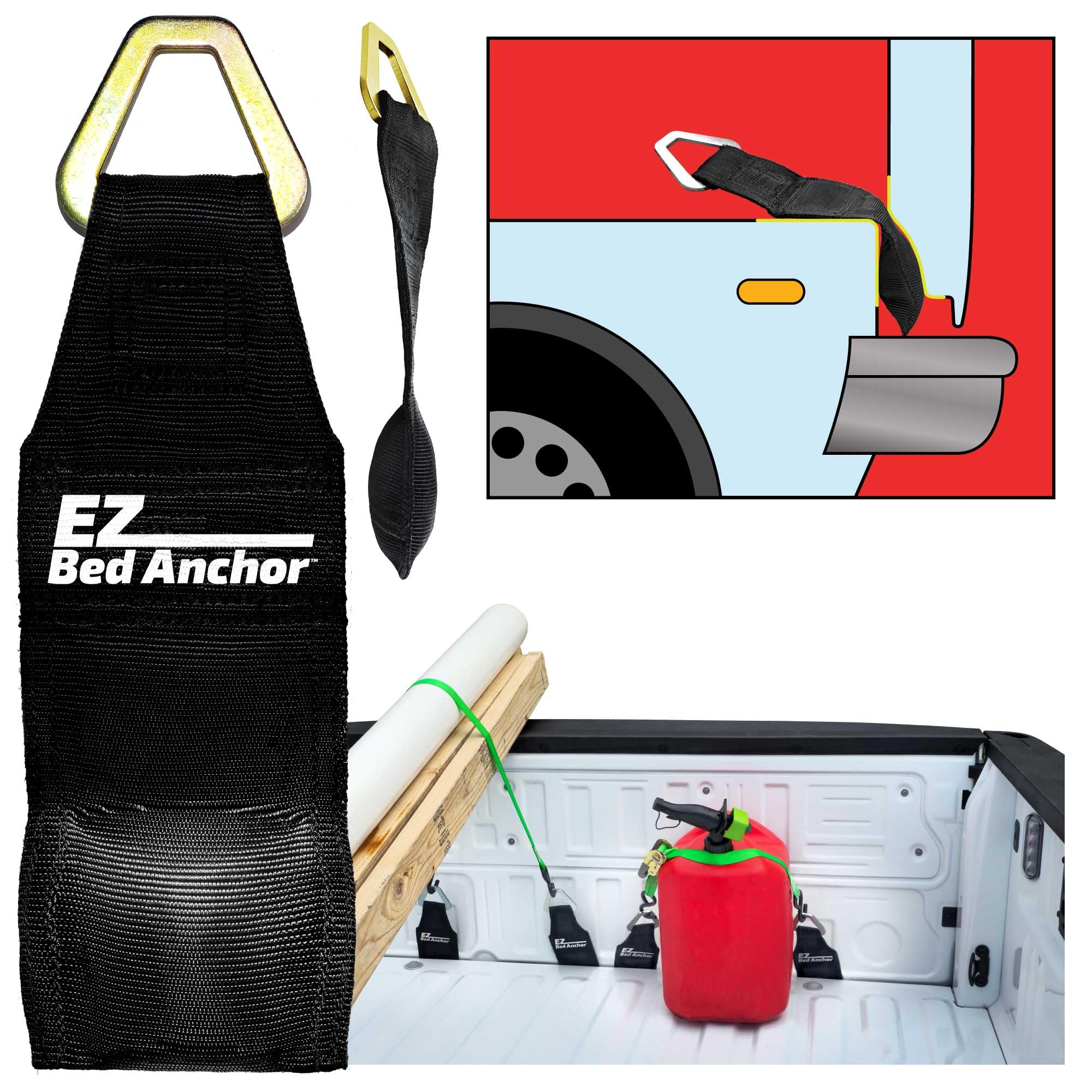Truck Buddiez EZ Bed Anchor 2pk- Easily Secures Your Ratchet Straps, Tie Downs, or Cargo Straps to Your Truck Bed Tailgate in Se