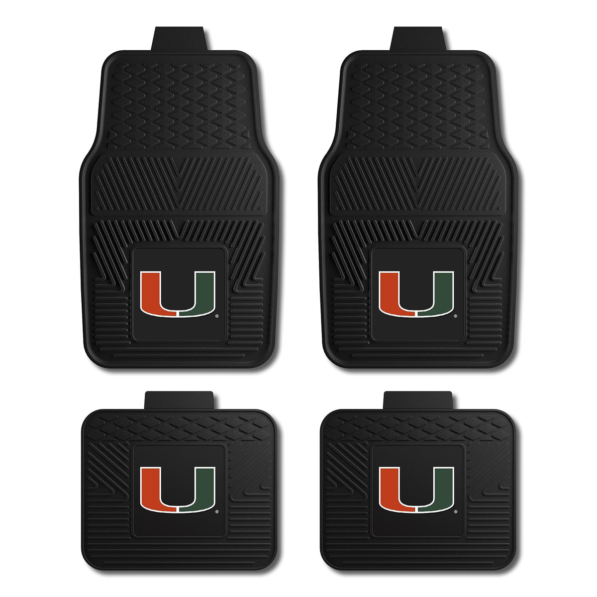 Fanmats University of Miami Hurricanes Set of 4 Car Mats for Cars, SUV, Pickups - All Weather Protection, Deep Reservoir Design,
