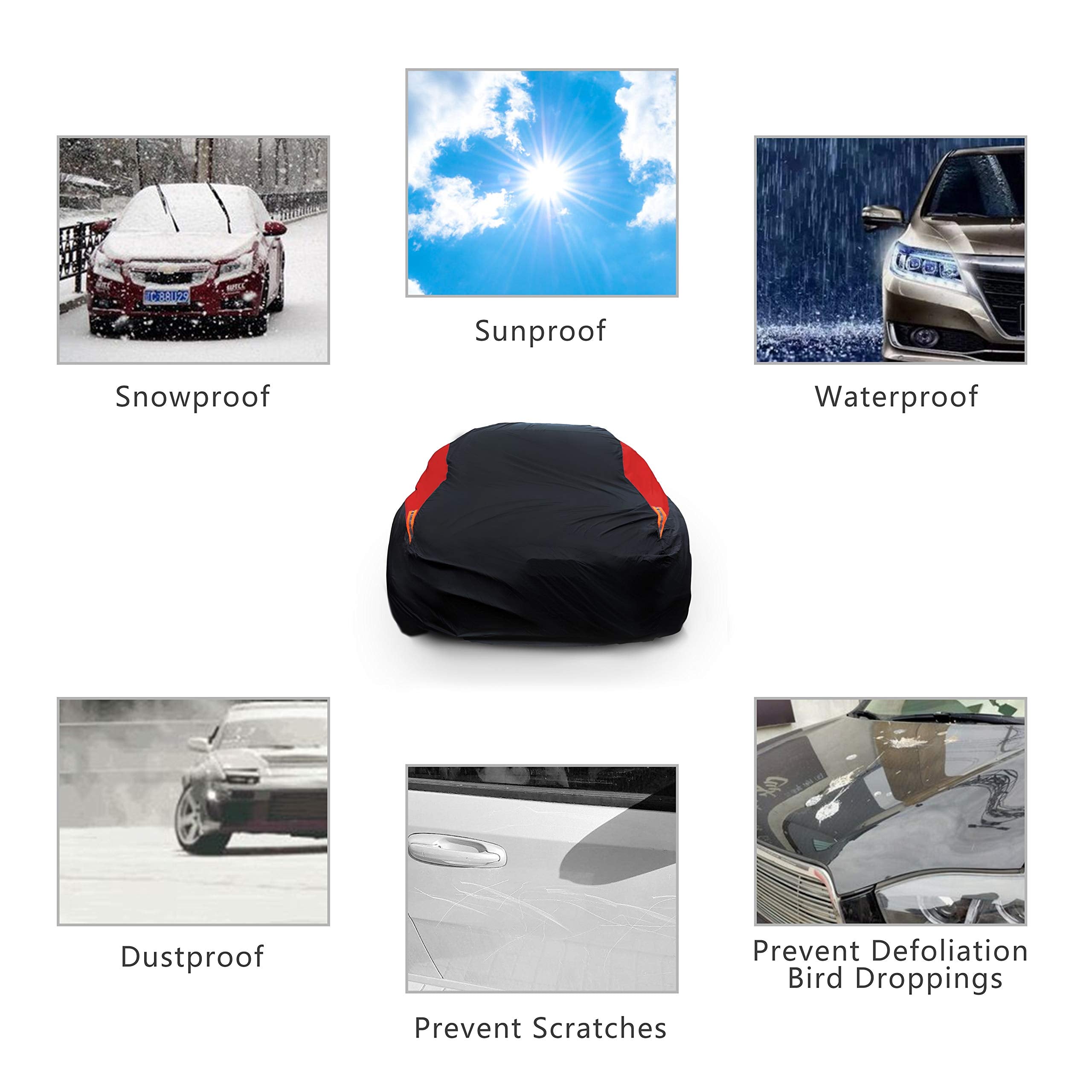 Mornyray Waterproof All Weather Windproof Snowproof Uv Protection Outdoor Indoor Full Car Cover, Universal Fit For Sedan (Length