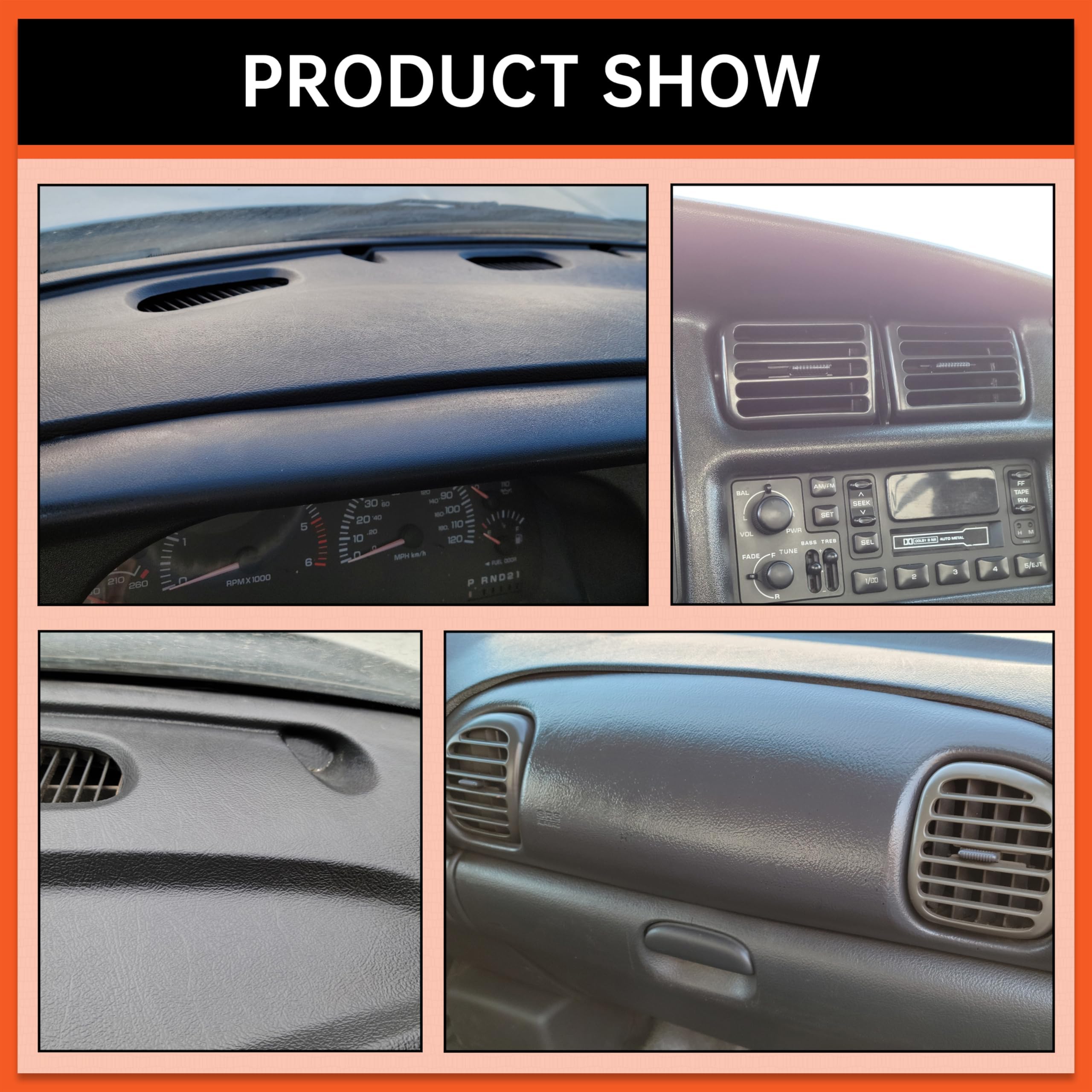 Ecotric Bezel Cover Instrument W/Vent & Dashboard Overlay Cover Kit Compatible With 1998-2002 Dodge Ram 1500 2500 3500 Bezel & D