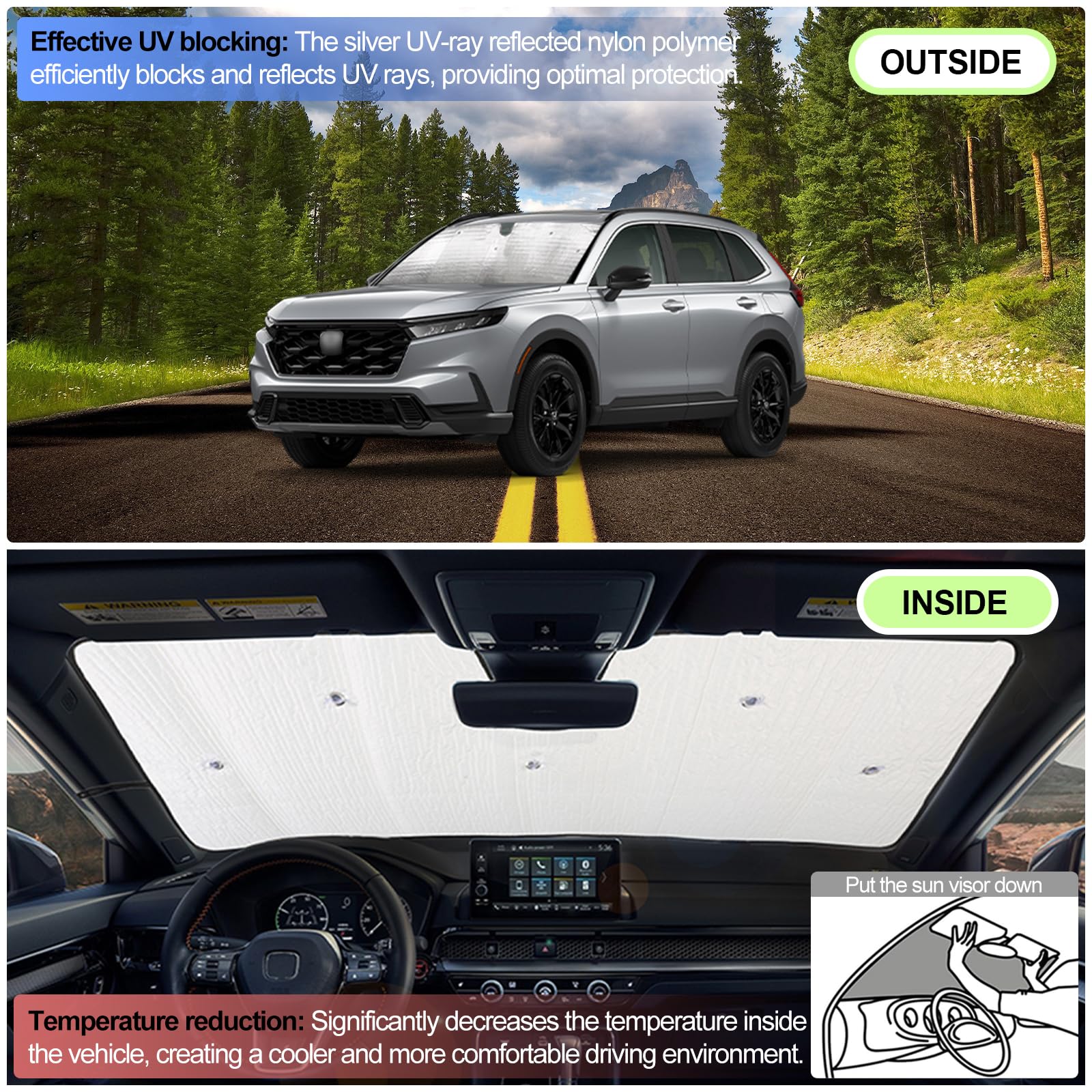 Windshield Sunshade For Honda Crv 2023-2025 Cr-V Accessories Front Window Sun Shade Foldable Reflective Sun Visor Custom Sunscreen Uv Blocker Privacy Protector Heatshield Keeps Your Vehicle Cool