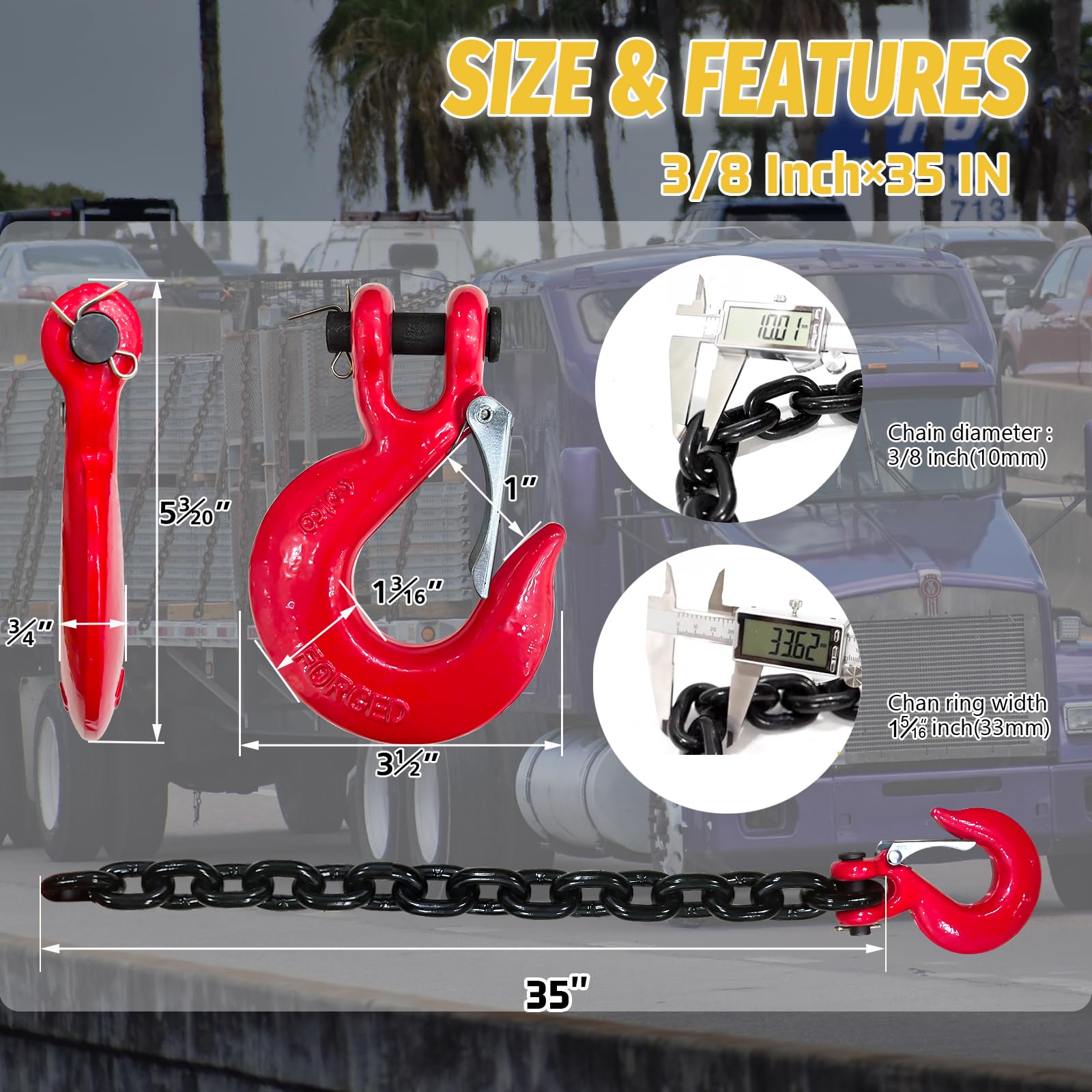Senkeyfe 3/8'' Trailer Safety Chains G80 Tow Chains With G70 Clevis Safety Hooks|7100 Lbs Safety Working Load 27000 Lbs Break St