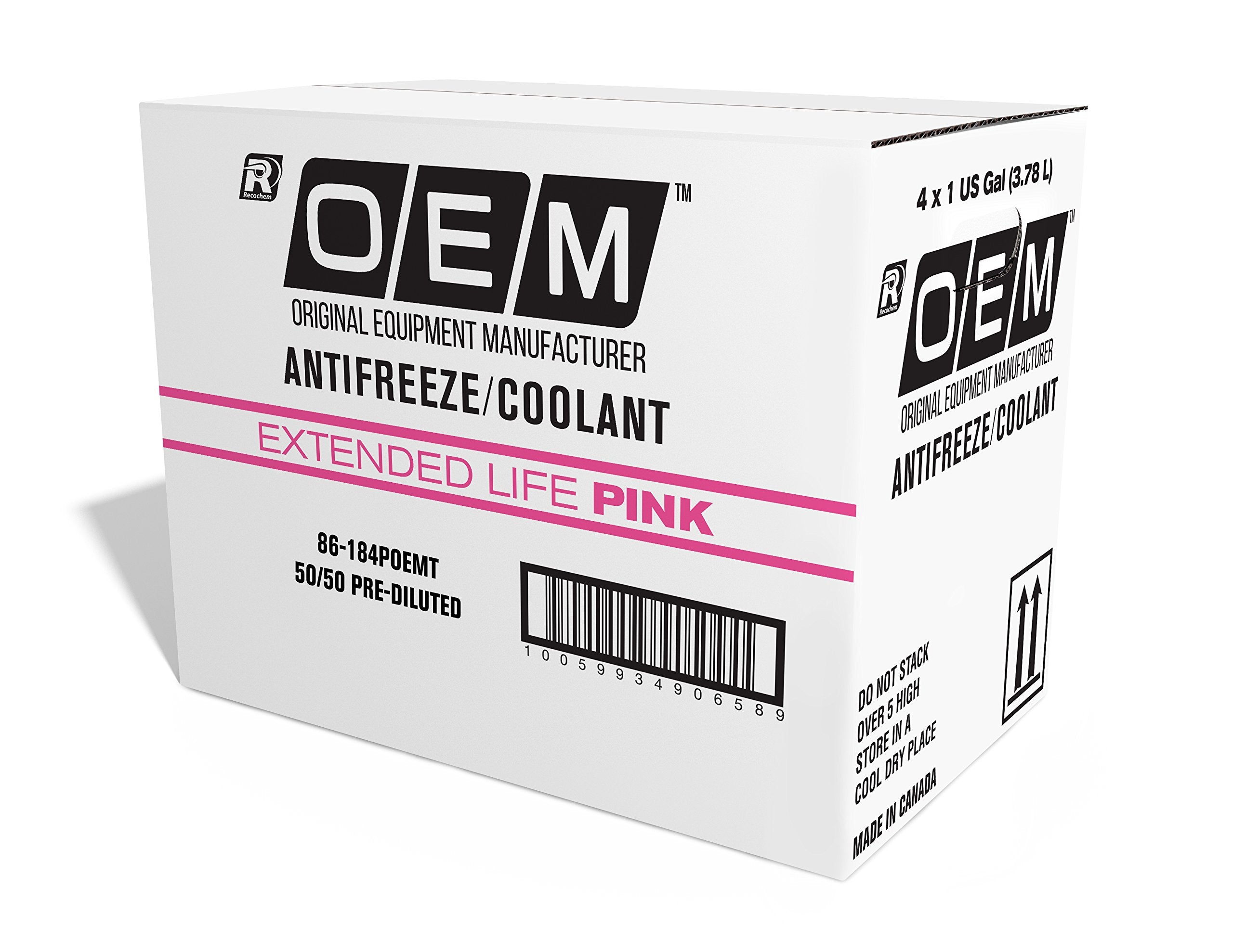 Recochem Oem 86-184Poemt-4Pk Pink Premium Antifreeze 50/50 Extended Life Pink, 1 Gallon, 4 Pack