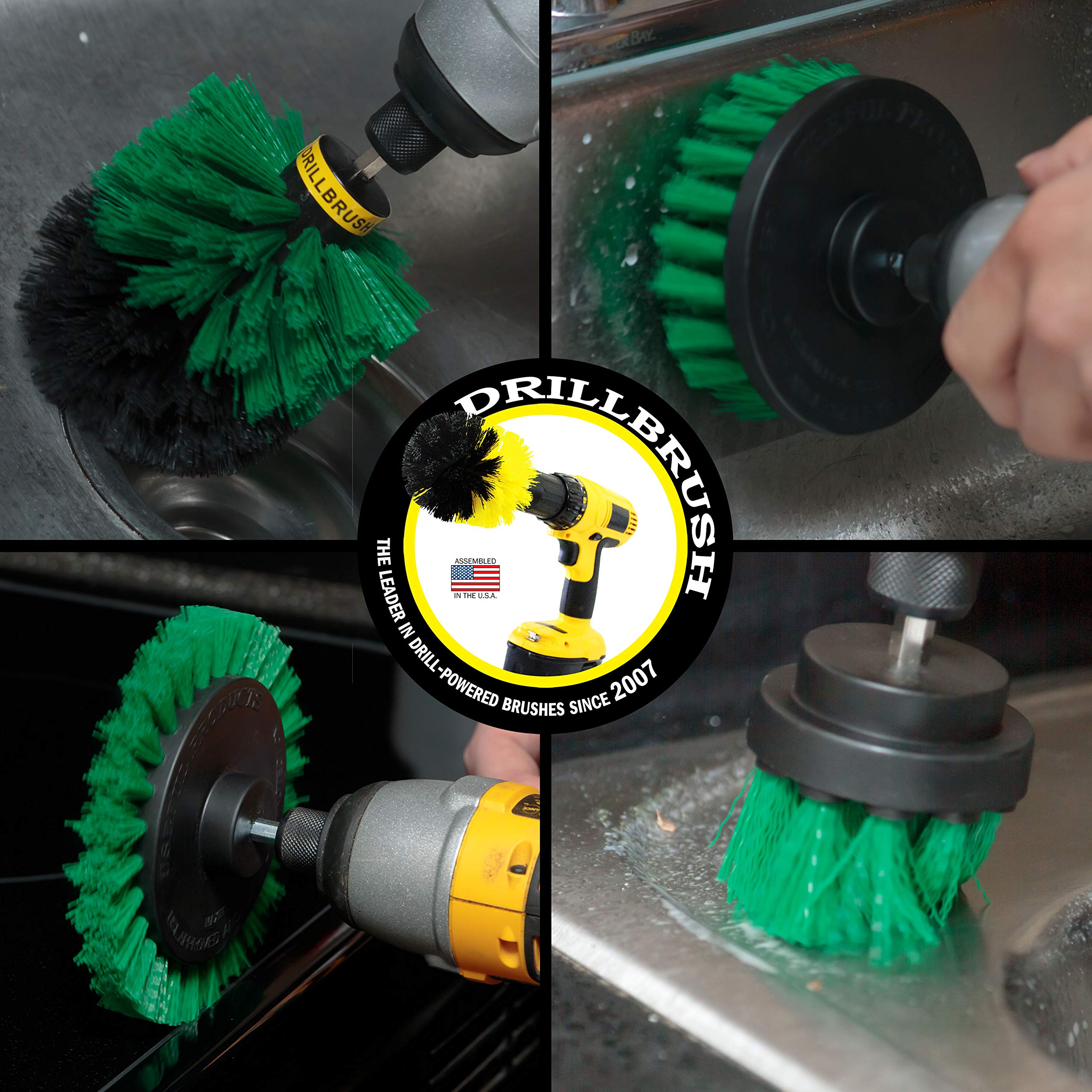 Drillbrush Green – Drill Power Kitchen Scrub Brush Kit – Oven Cleaning Drillbrush Attachment – Drill Scrubber Attachment For Dishes – Stove Cleaning Brush For Drill - Electric Spin Scrubber Cleaning