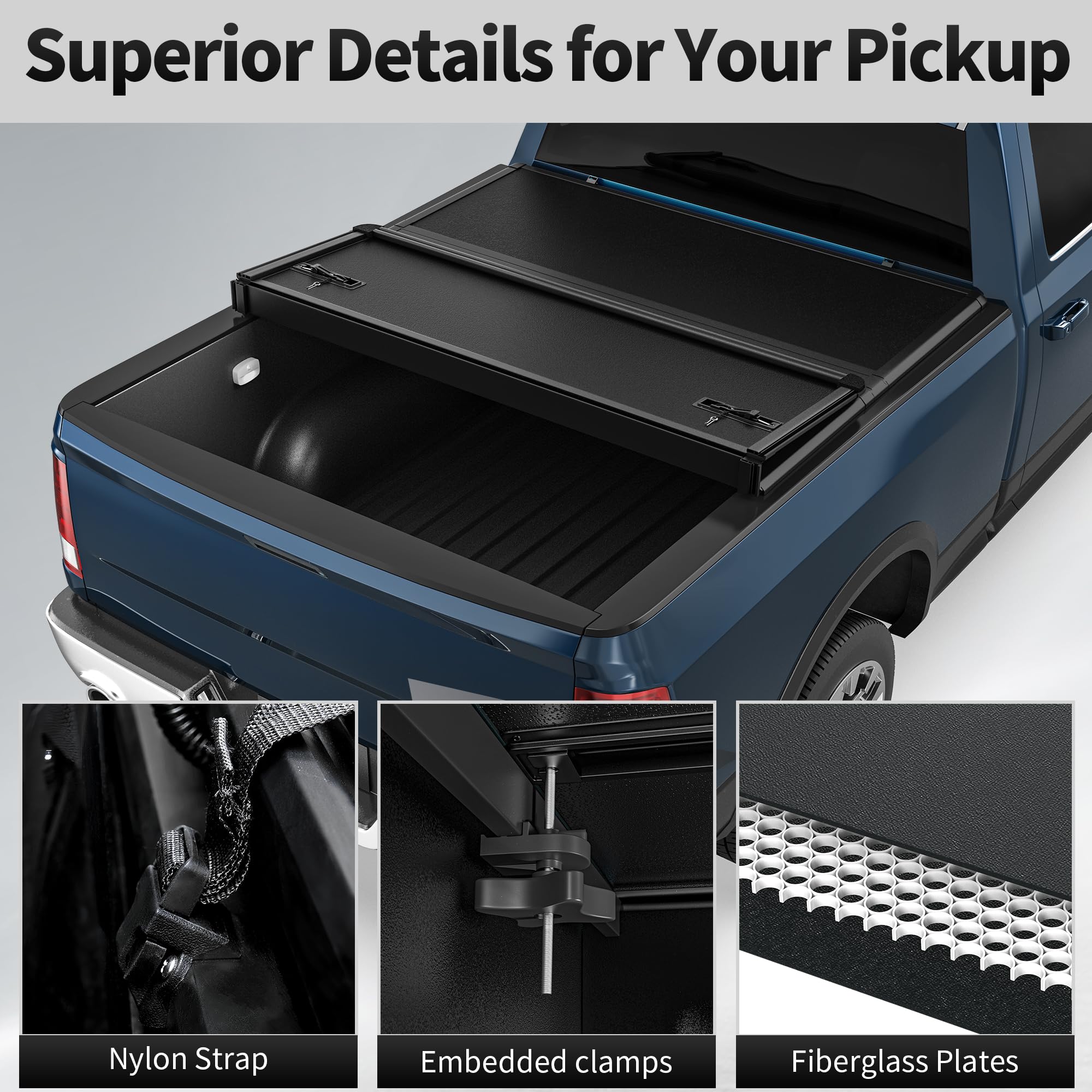 OEDRO FRP Hard Tri-fold Truck Bed Tonneau Cover Compatible with 2019-2025 Chevy Silverado 1500 / GMC Sierra 1500 New Body Style,
