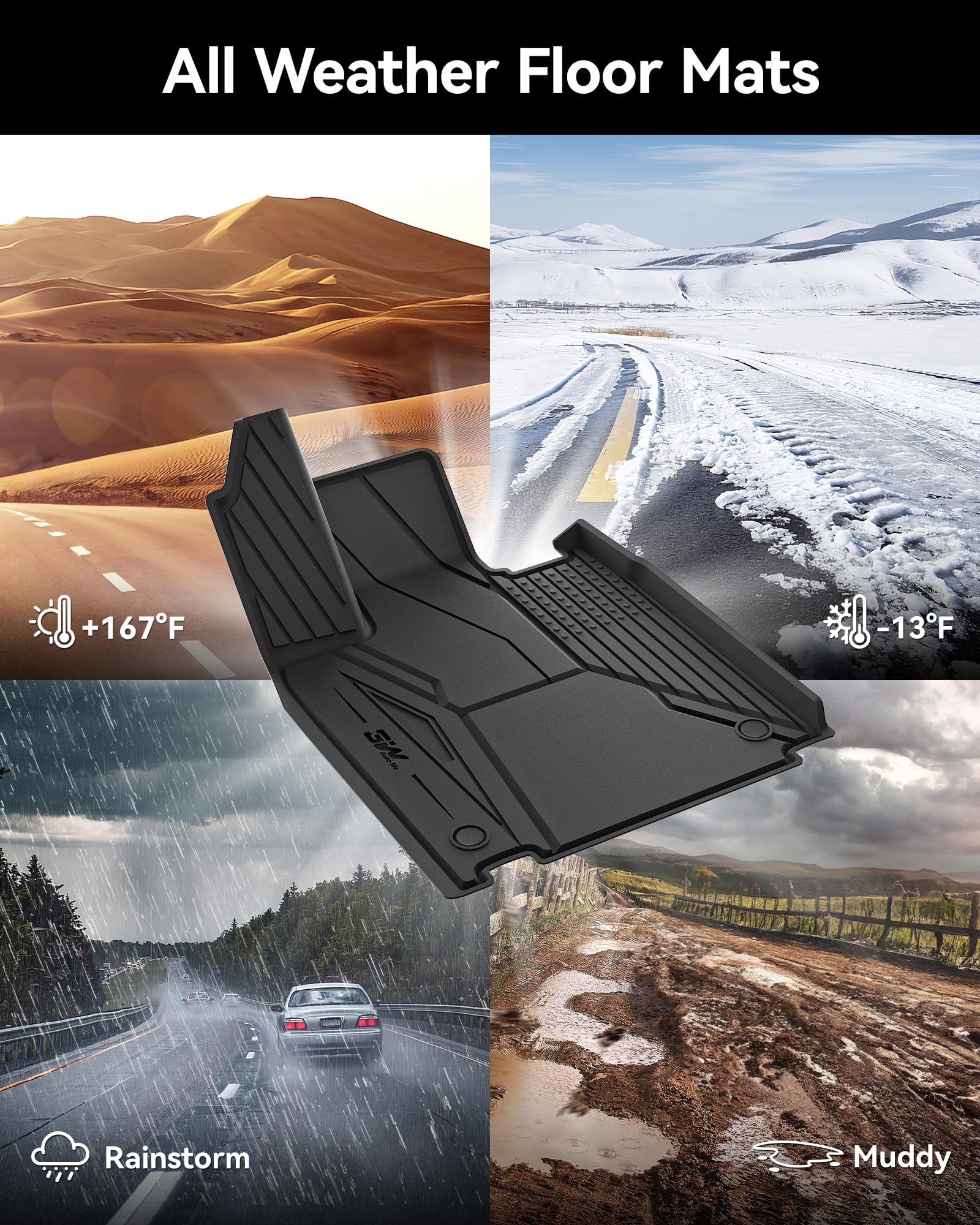 3W Floor Mats Set For Tesla Cybertruck 2023 2024 2025, All Weather Protection Waterproof Frunk & Rear Cargo Liners, Custom Tpe C
