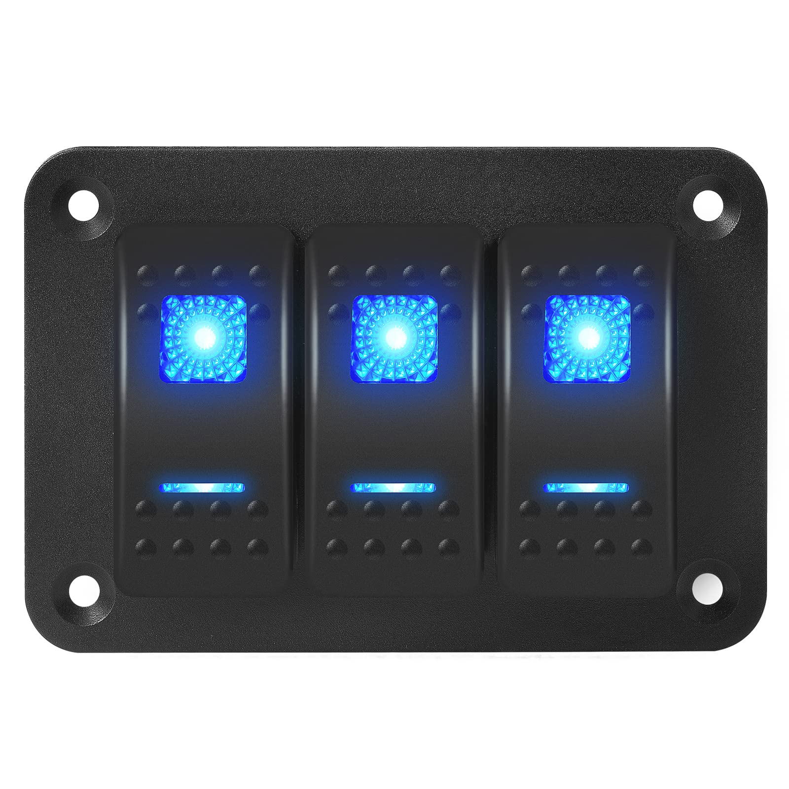 Daiertek Marine Switch Panel Waterproof 12V 3 Gang Rocker Switch Panel Blue Led Light Toggle Switch Aluminum Panel Pre-Wired For Car Truck Boat Rv Utv Atv Rzr