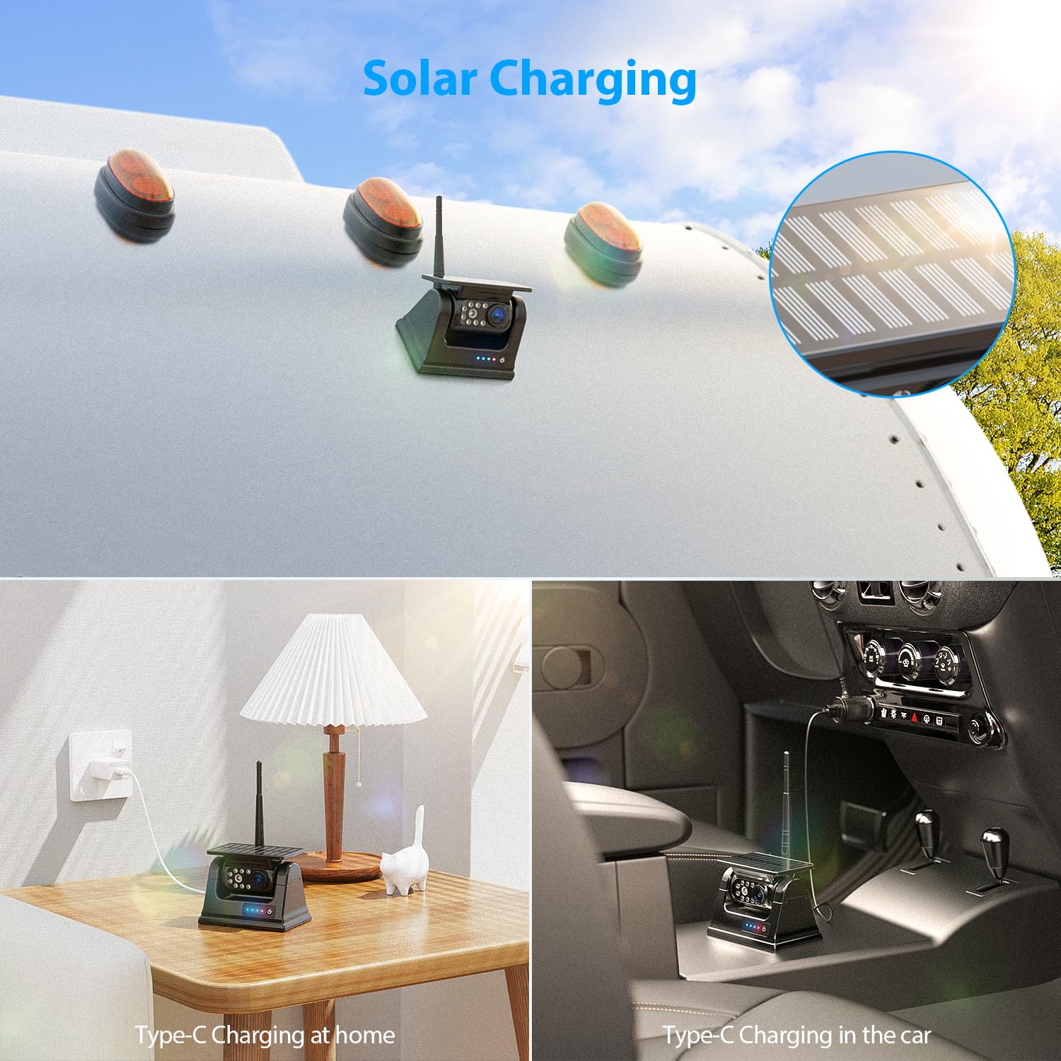 Zeroxclub Magnetic Solar Wireless Backup Camera Hd 1080P 7'' Dvr Monitor, Dual Rv Cameras Wireless System For Hitch Towing Trave