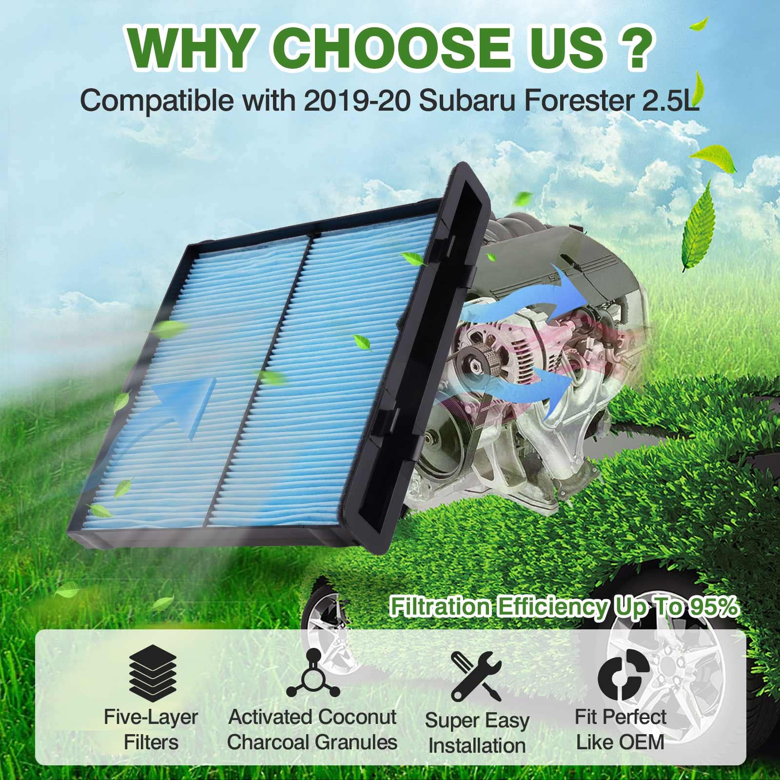 Forccord 4-Pack 72880-FL000 HEPA Cabin Air Filter Fits for Subaru Forester 2.5L 2024 2023 2022 2021 2020 2019 Cabin Filter Repla