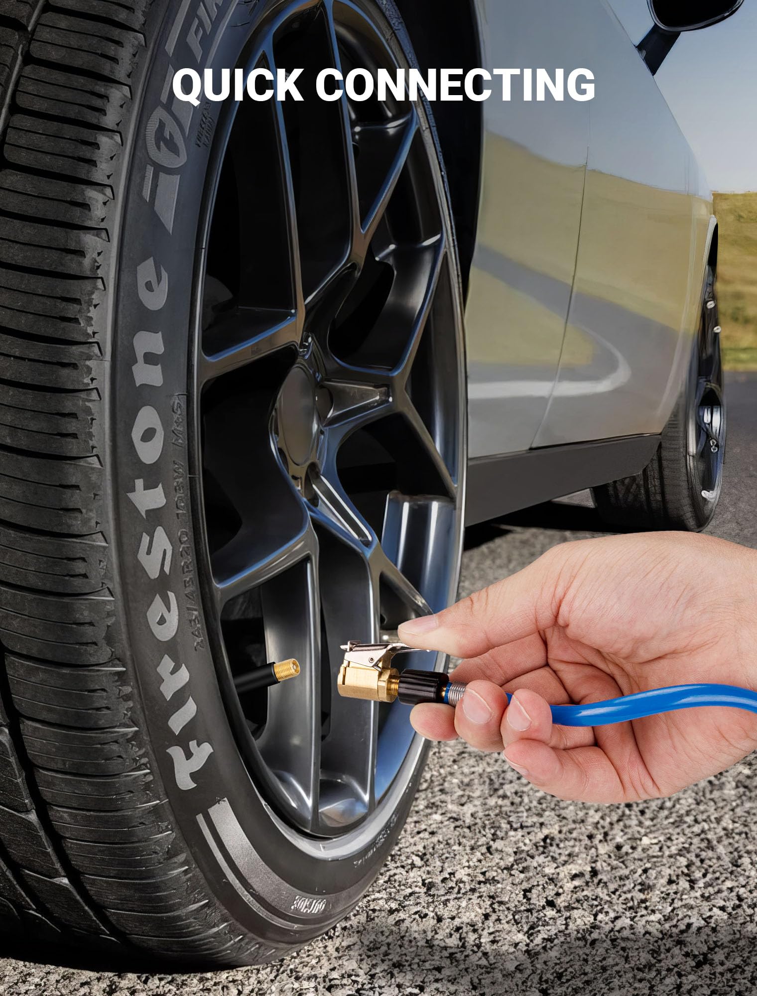 LUMITECO Brass Locking Tire Air Chuck - Tire Inflator Hose Adapter, Twist-On Connection, No Air Leakage, 1pc Thread Connector
