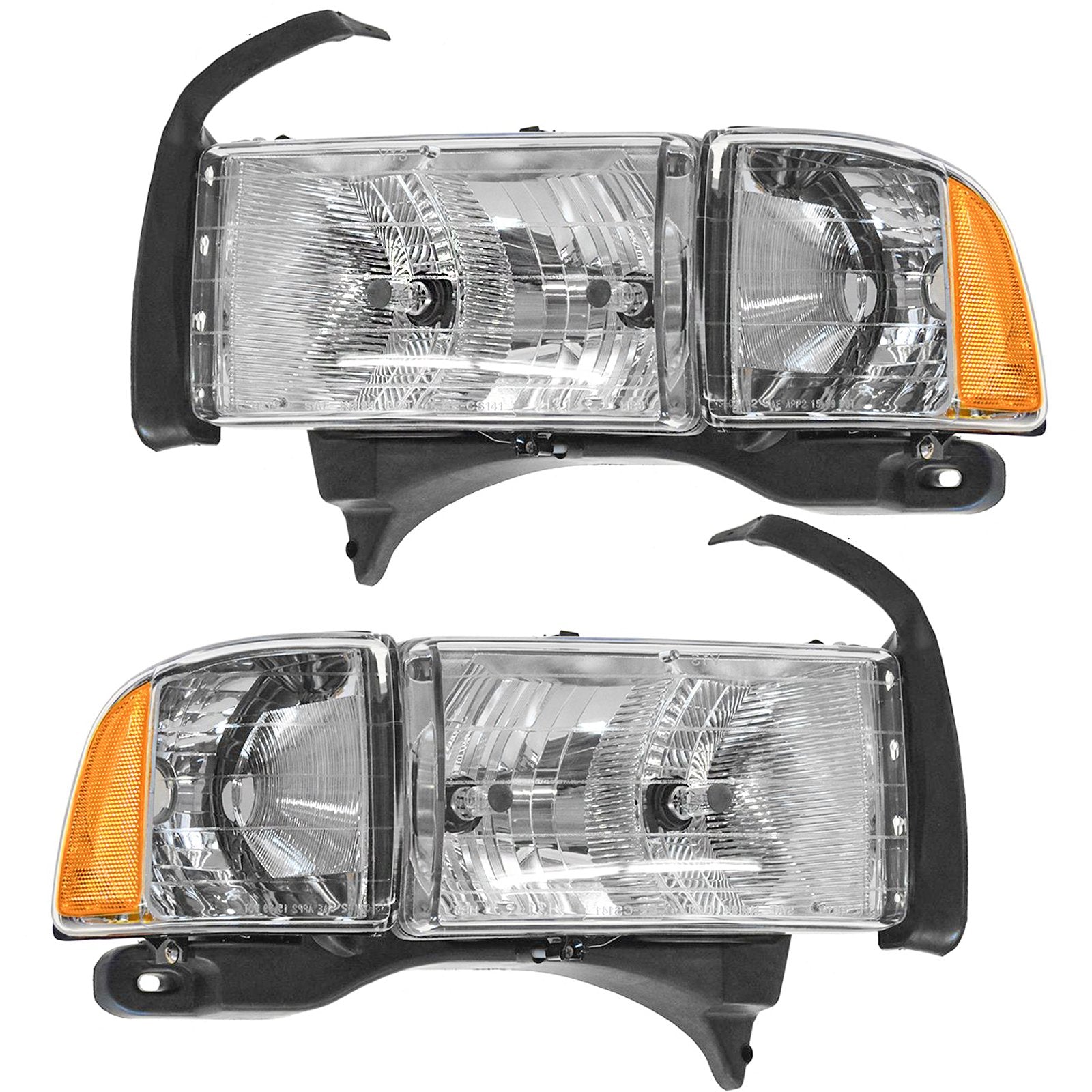 Trq Driver & Passenger Side Headlight Assembly Set Headlights Driver & Passenger Side Compatible With 1999-2001 Dodge Ram 1500 1
