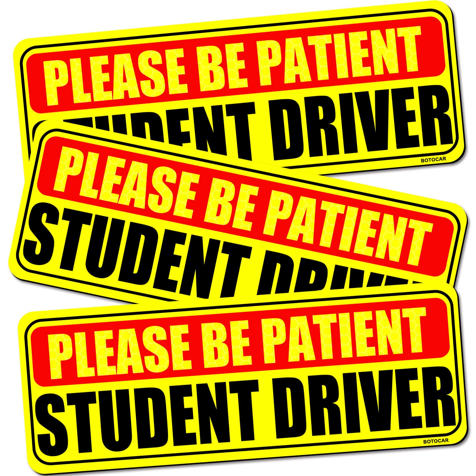 Botocar Student Driver Sticker Magnet For Car 3 Pack, Please Be Patient Student Driver Magnet, Magnetic New Drivers Vehicle Safe