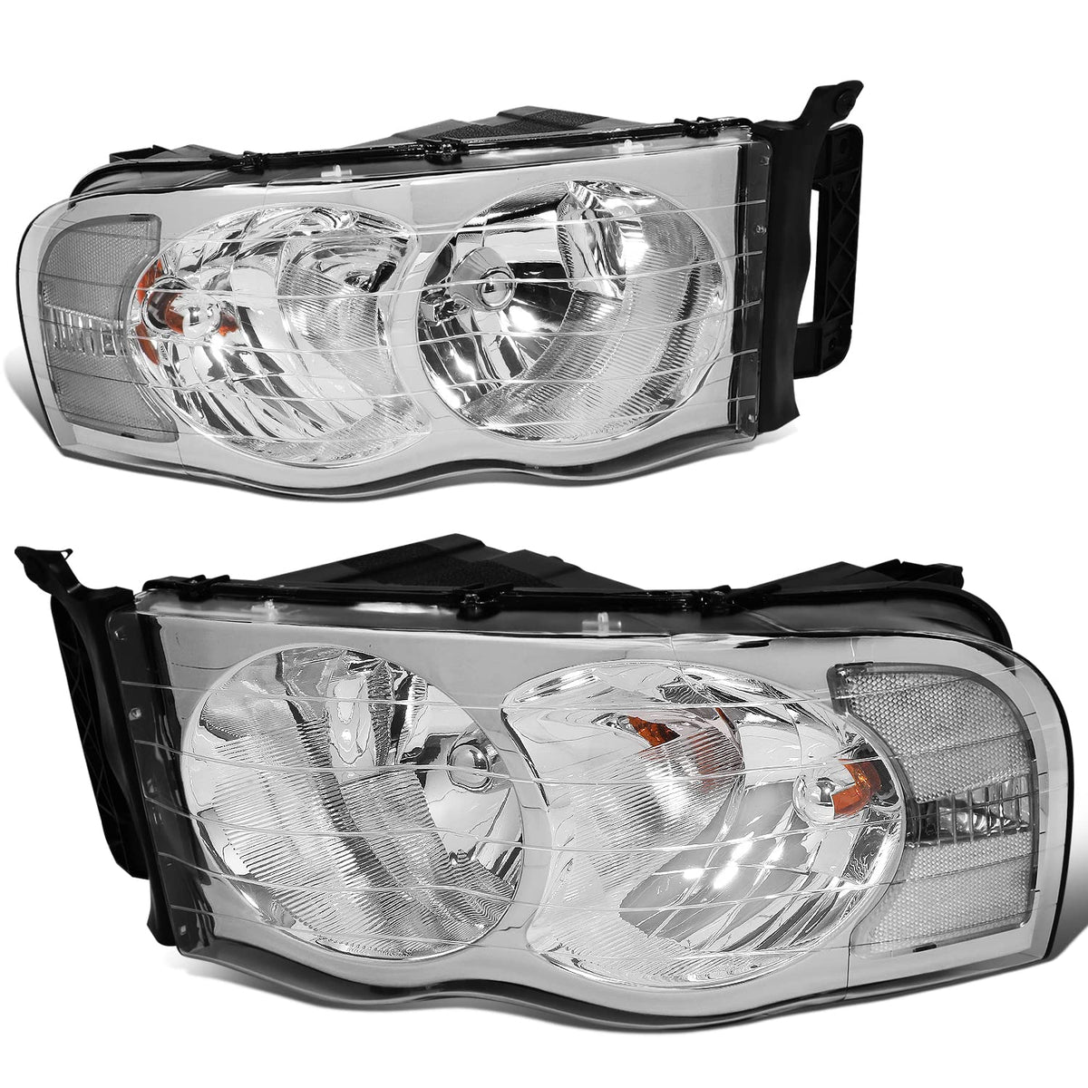 Dna Motoring Hl-Oh-Dr02-Ch-Cl1 Chrome Housing Clear Corner Headlights Compatible With 02-05 Ram 1500/03-05 Ram 2500 3500, Left &