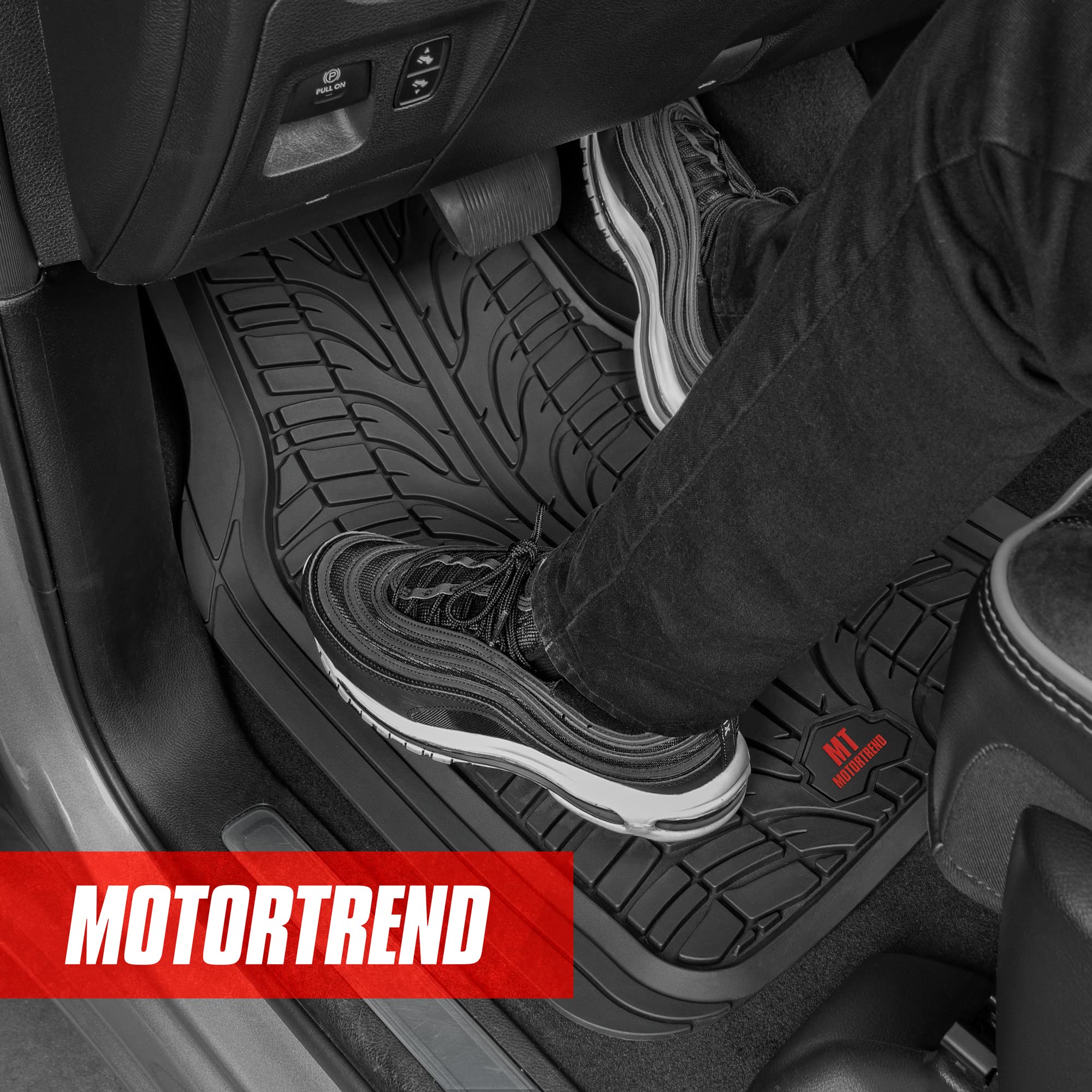 Motor Trend Grand Prix Tire Tread Rubber Car Floor Mats for Autos SUV Truck & Van - All-Weather Waterproof Protection Front Seat
