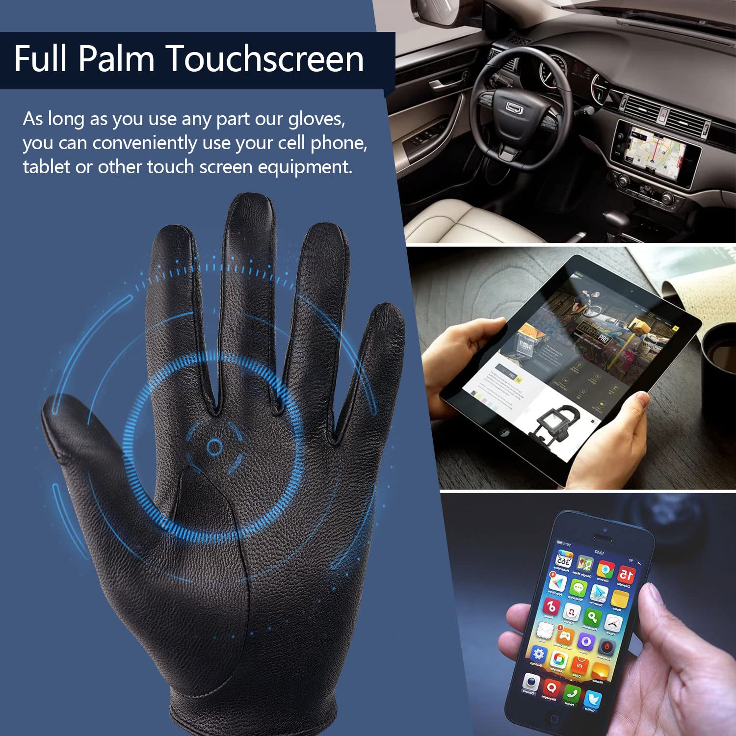 Gsg Men Leather Gloves Black Driving Cycling Touchscreen Motorcycle Unlined Gloves 9.5