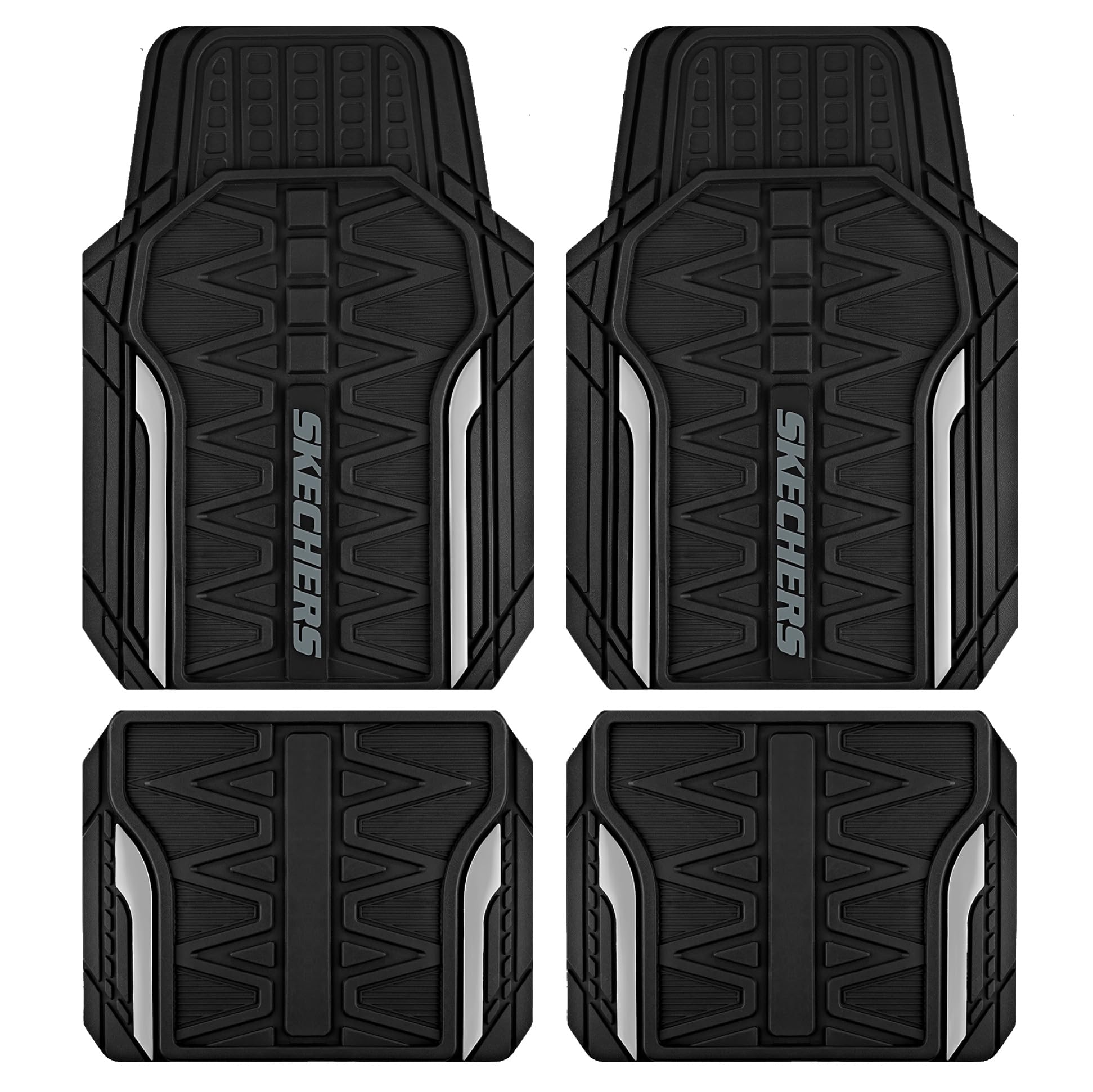 Skechers Heavy Duty Rubber Car Mats Full Set, All Weather Floor Mats, Waterproof Trim to Fit Universal Floor Liner, Automotive F