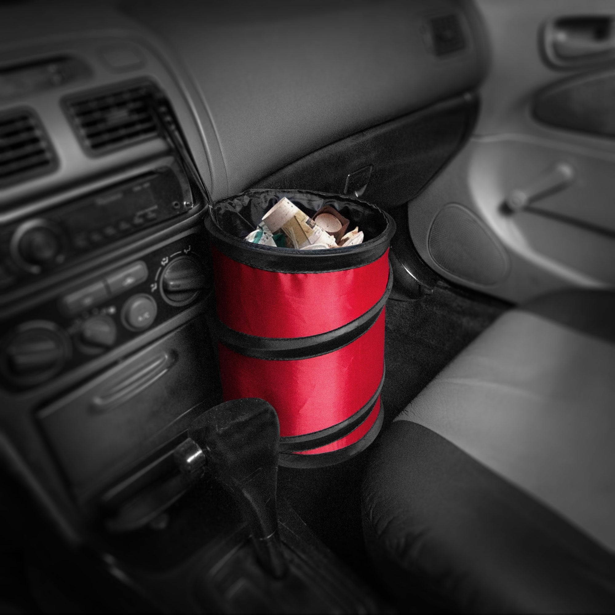 Fh Group Automotive Waterproof Portable Collapsible Small Trash Can Garbage Container Fits Most Cars, Suvs, And Trucks Red