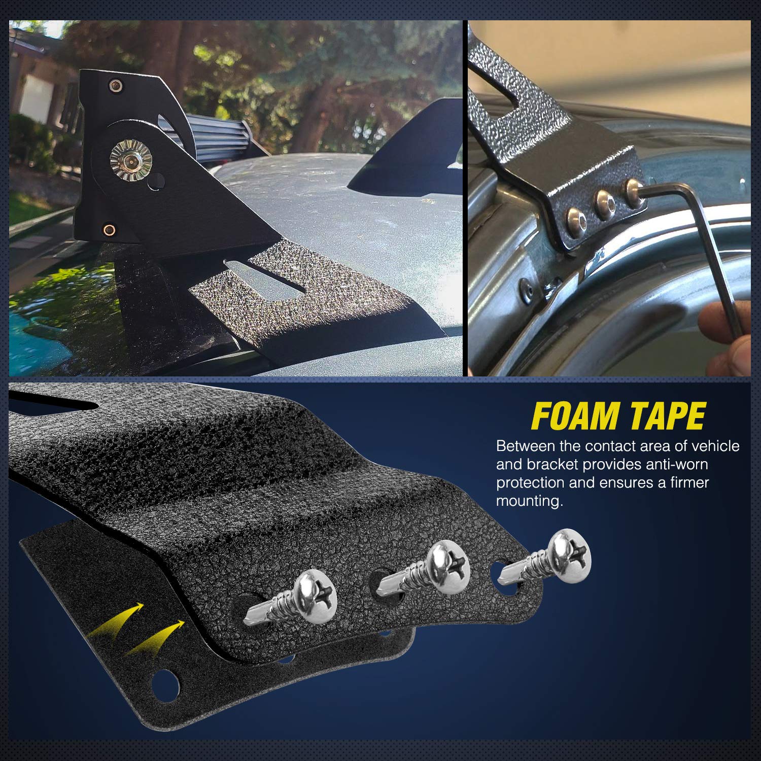 Nilight 90031B 2Pcs 52” Curved Led Light Bar Bracket At Upper Windshield Roof Cab For 99-06 Chevy Silverado Suburban Avalanche Tahoe & Gmc Yukon Sierra, 2 Years Warranty