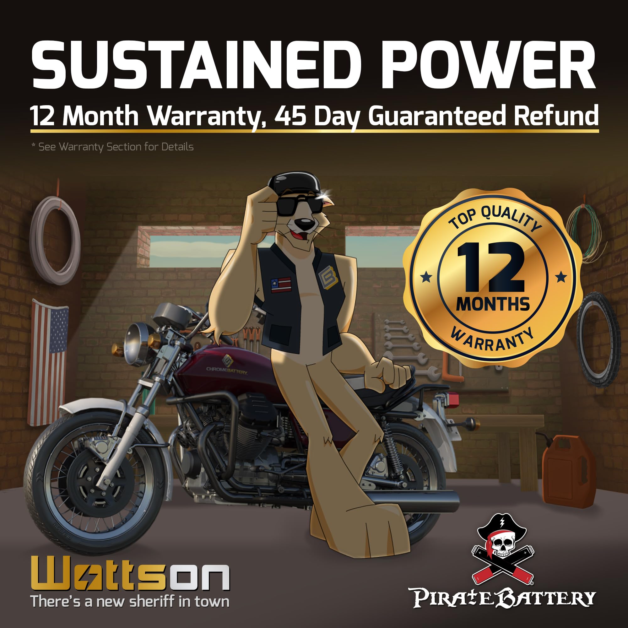 Pirate Battery 4B-Bs Maintenance Free Replacement Battery For Suzuki And Yamaha Motorcycle: 12 Volts, 3 Amps, 2.3 Ah, Tab Terminal