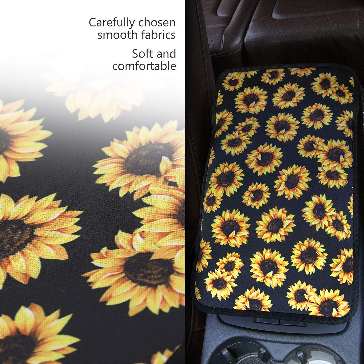 Dreaweet Brown Cow Print Auto Center Console Pad, Breathable Car Armrest Seat Box Cover Protector Universal Fit Cushion for Most