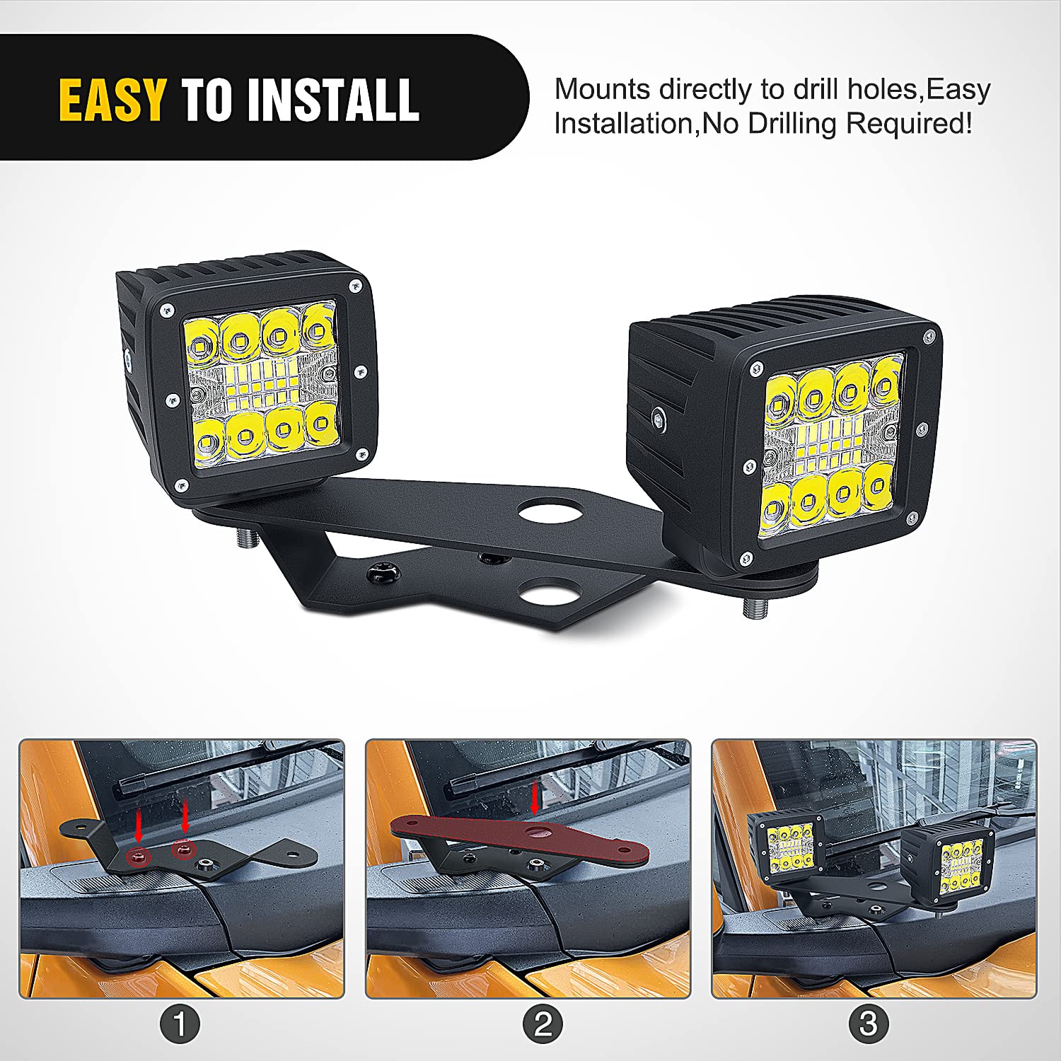 Nilight 2Pcs Lower Windshield Hinge Mounting Brackets Dual A-Pillar Brackets For Offroad Led Fog Light Pods For 2021 2022 2023 2