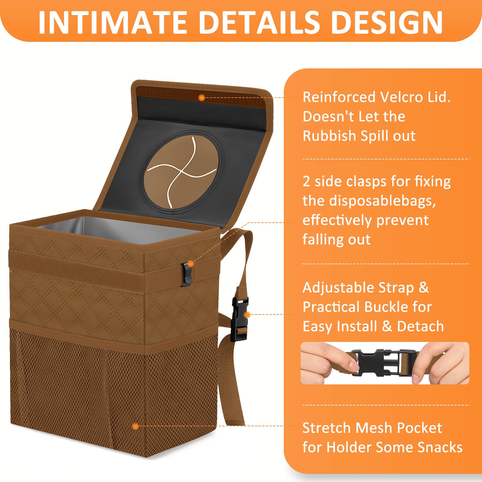 Vankor Car Trash Can For Cute, Bag Bin Hanging Waterproof Automotive Car Garbage Cans Leak Proof Vehicle Trash Can Diamond Patte