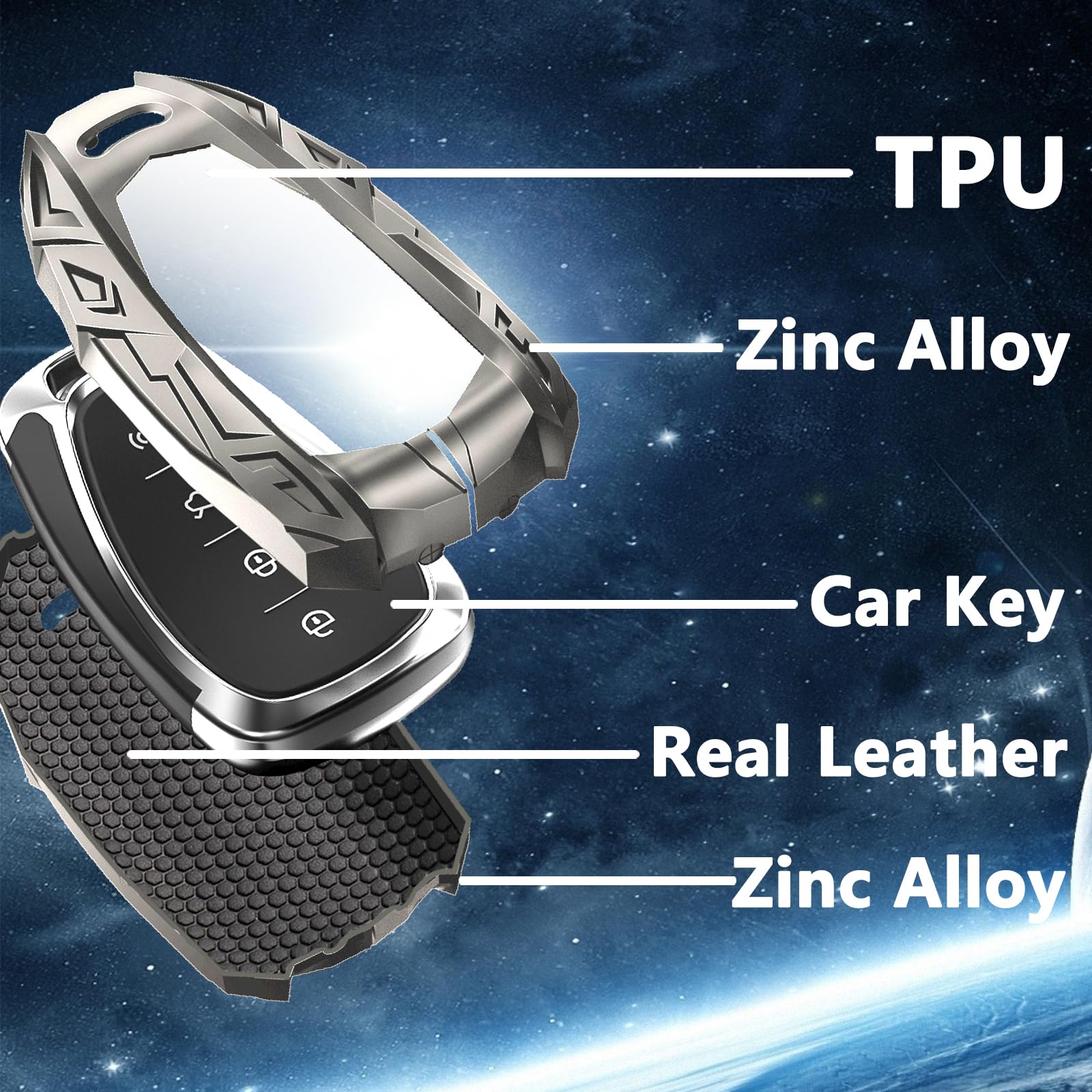 Ocezbiis For Chevrolet Key Fob Cover,Keychain,Zinc Alloy Protection Car Key Shell Case Compatible With Chevy Holder Smart Remote