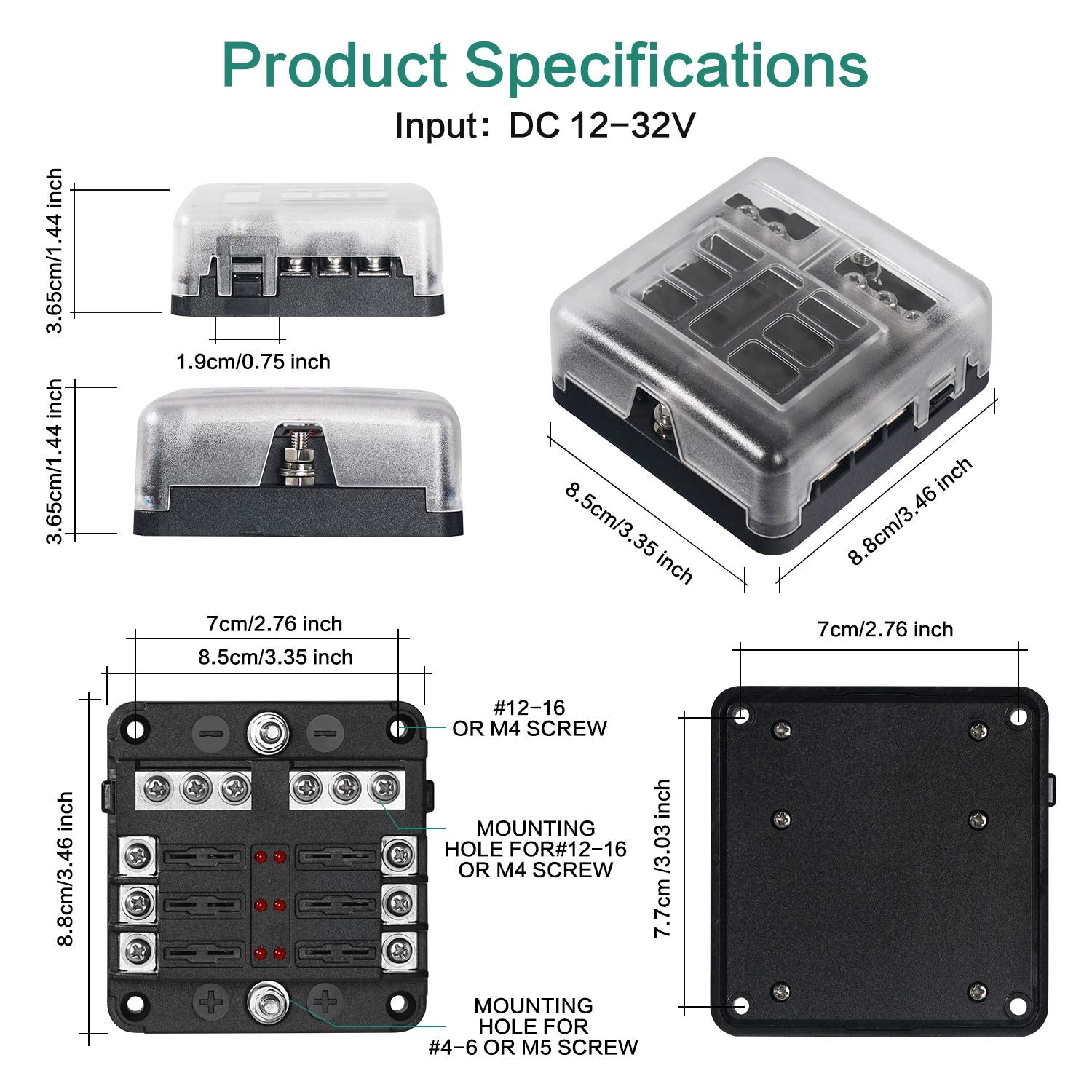 Deyooxi 6 Way Fuse Block,12V Blade Fuse 6 Circuit Atc/Ato Waterproof Fuse Box Holder With Led Indicator Waterpoof Cover For 12V/