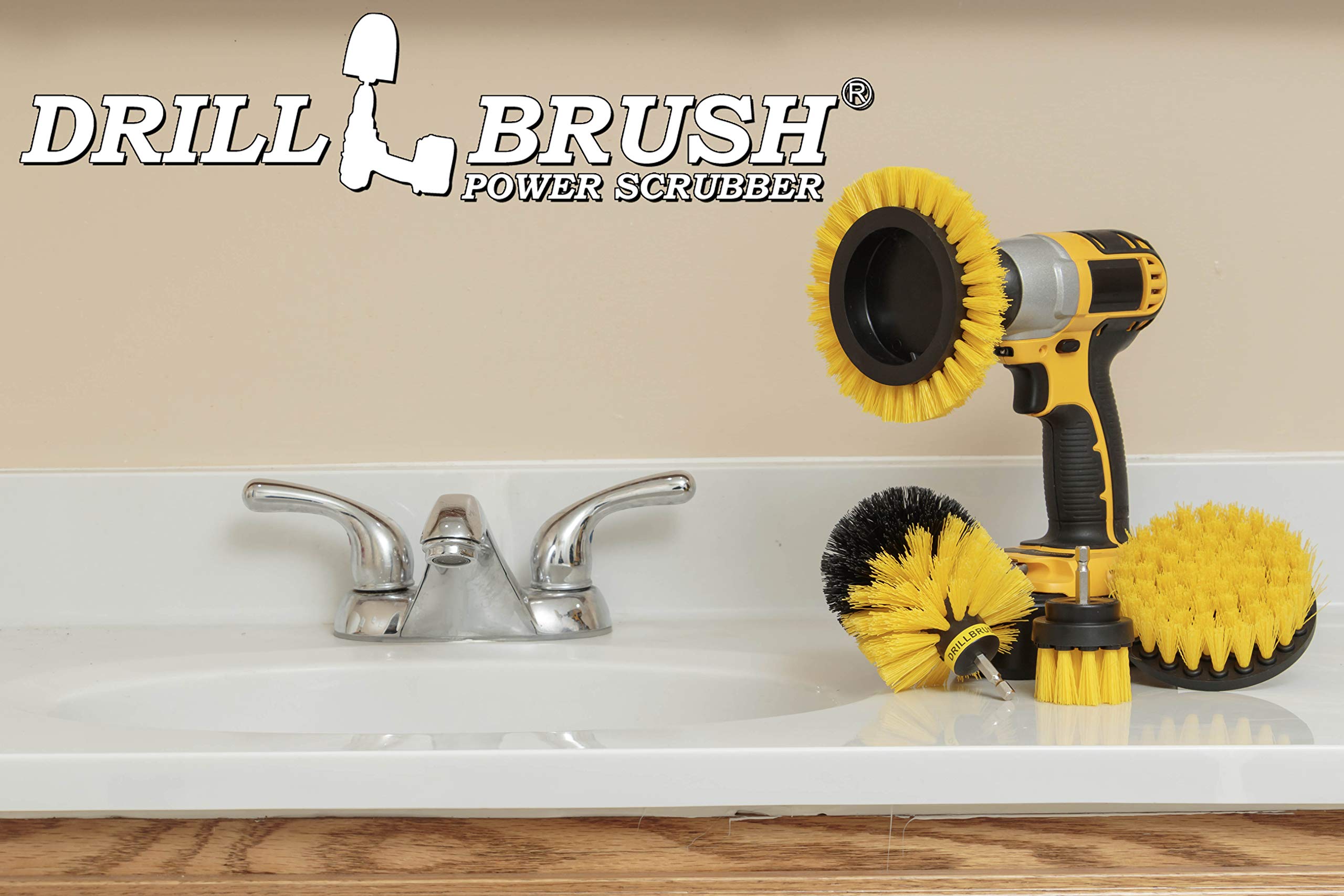 Drillbrush Yellow - Shower Cleaning Rotary Drill Brush Kit - Power Brush Scrubber For Bathroom - Grout Cleaning Drill Brush - Rotary Scrub Brush Tile Cleaner Drill Attachment - Bathroom Tile Scrubber