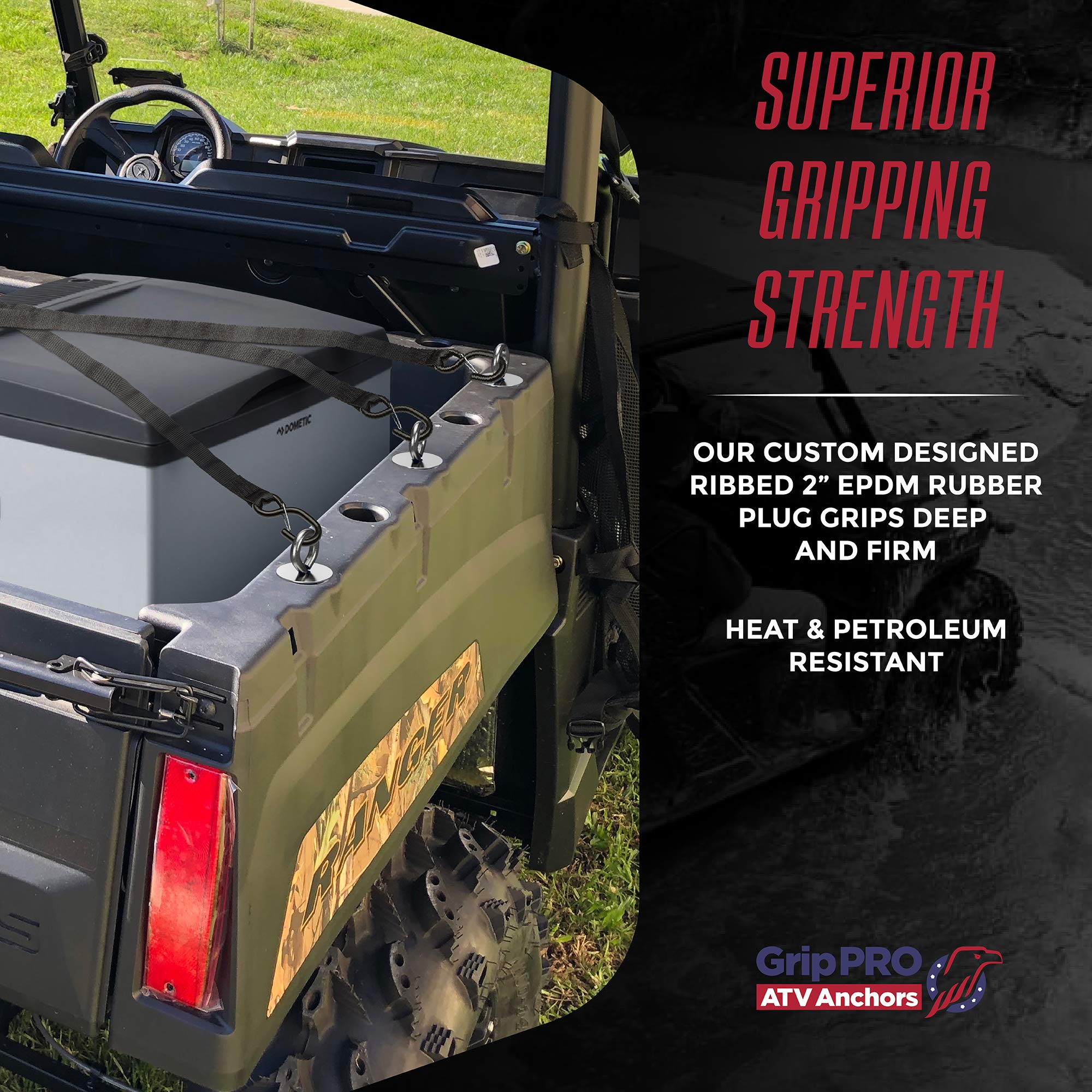 Grippro Atv Anchors To Fit Polaris Ranger & General Lock & Ride - Atv Tie Down Anchors Set Of 6 - Oem Quality Fit Atv Lock And Ride Accessories - Patented Design - Will Not Fit Rzr