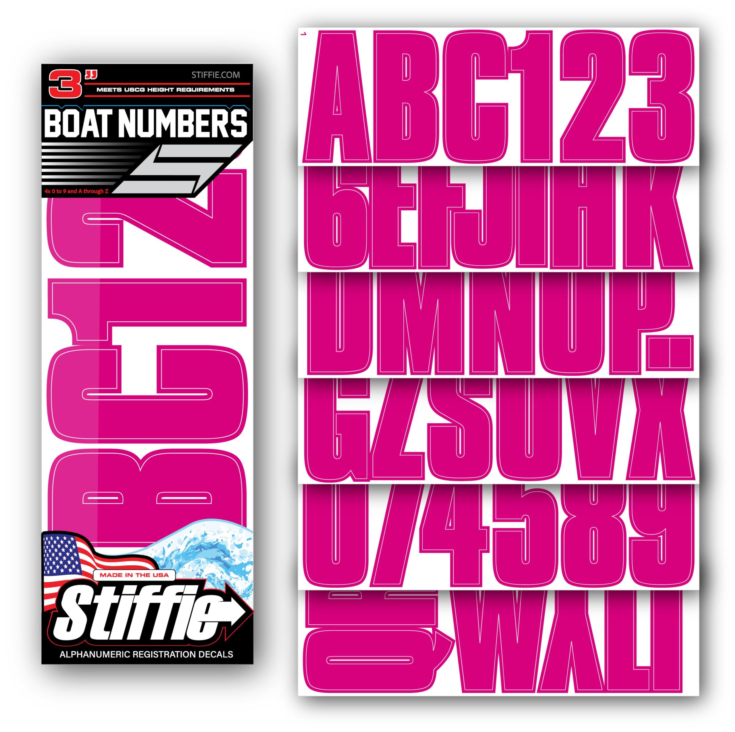 Stiffie Uniline Berry 3 Alpha-Numeric Registration Identification Numbers Stickers Decals For Boats & Personal Watercraft
