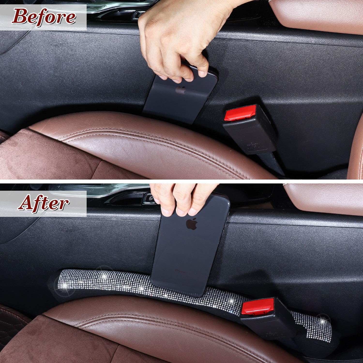 Tobequeen Bling Car Seat Gap Filler Universal Fit For Car Suv Truck, Set Of 2 Handmade Crystal Diamond Rhinestone Seat Gap Block