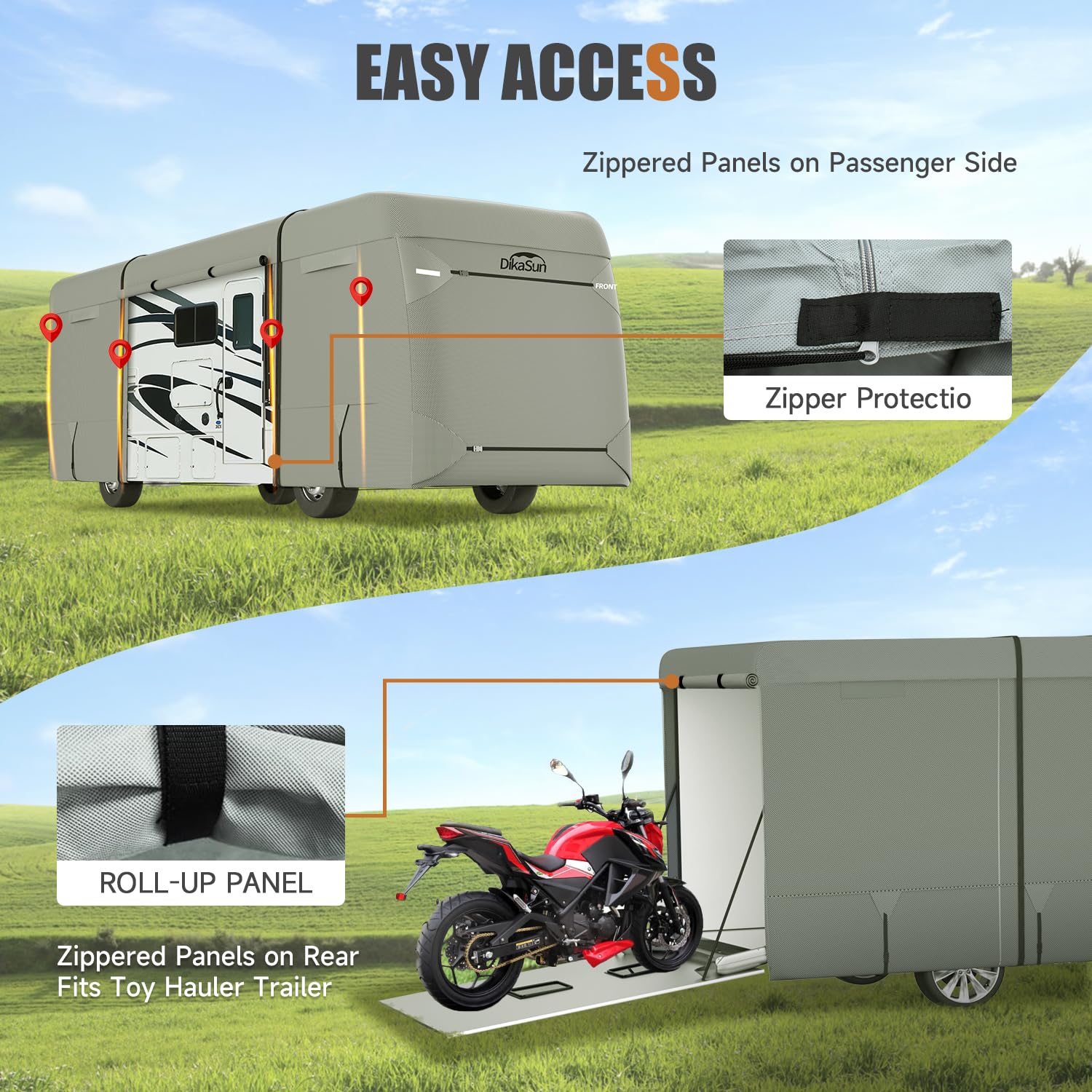 Dikasun Class A Rv Cover 7 Layers Top 40' To 43' Travel Trailer Watertight Motorhome Winter Cover Anti-Uv Heavy Duty Rip Resista
