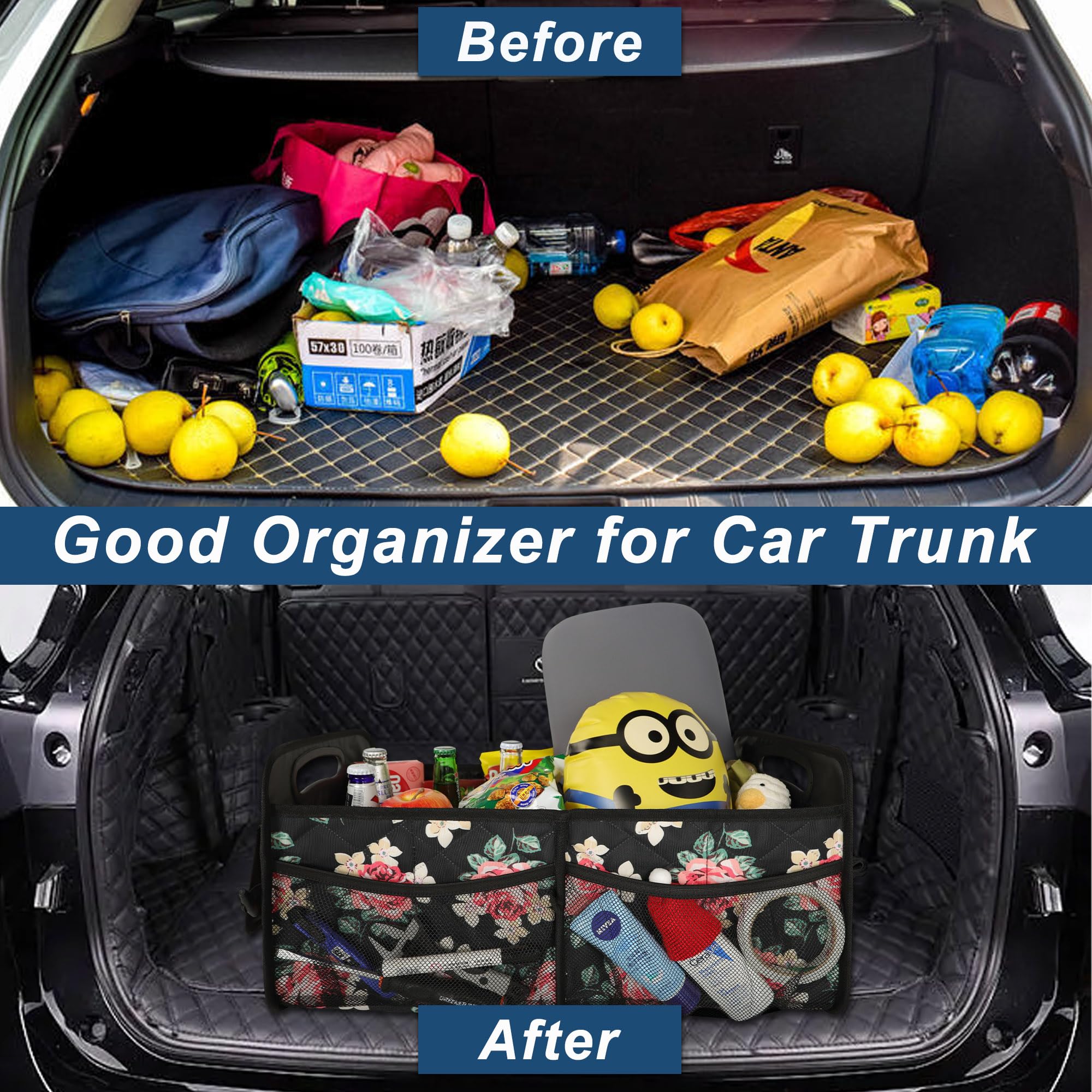 Deosk Car Trunk Organzier For Suv, Car Organziers And Storage With 6 Big Pocket, 50L Waterproof Polyester Car Accessories For Wo