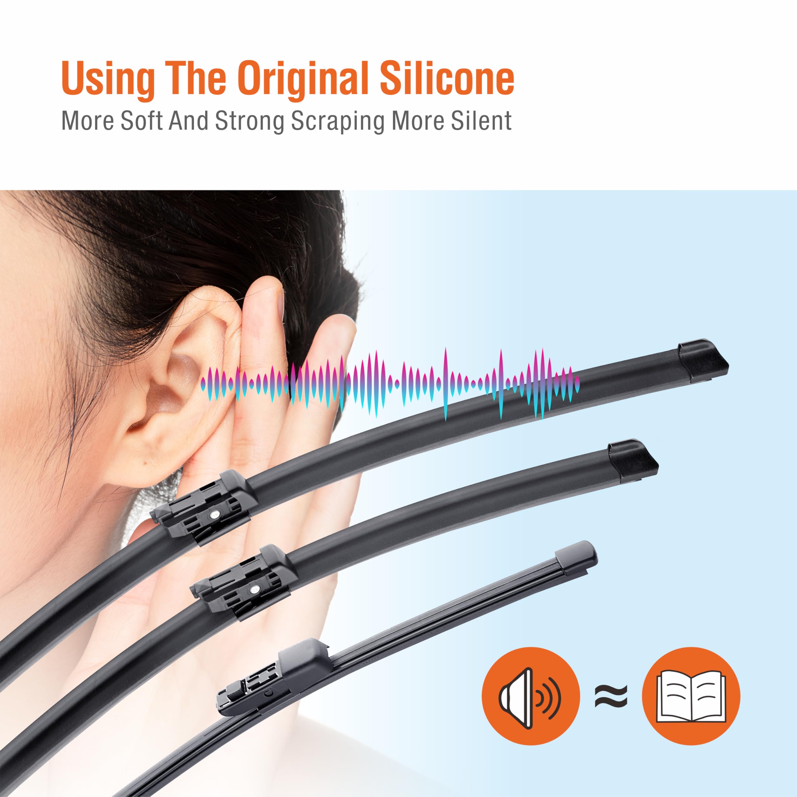 Wowiper Silicone Windshield Wiper Blades With Rear Wiper Blade For Vw Volkswagen Tiguan 2018-2022, All-Season Automotive Replace