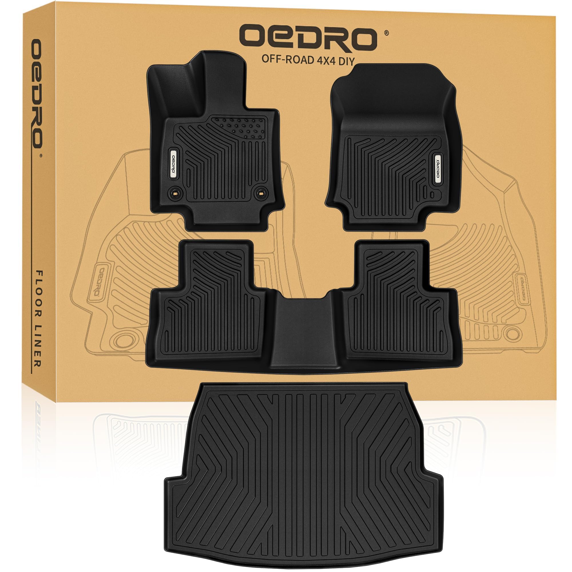 Oedro Floor Mats Fit For 2019-2025 Toyota Rav4 (Include Hybrid), Tpe All Weather Protection Cargo Mats Accessories