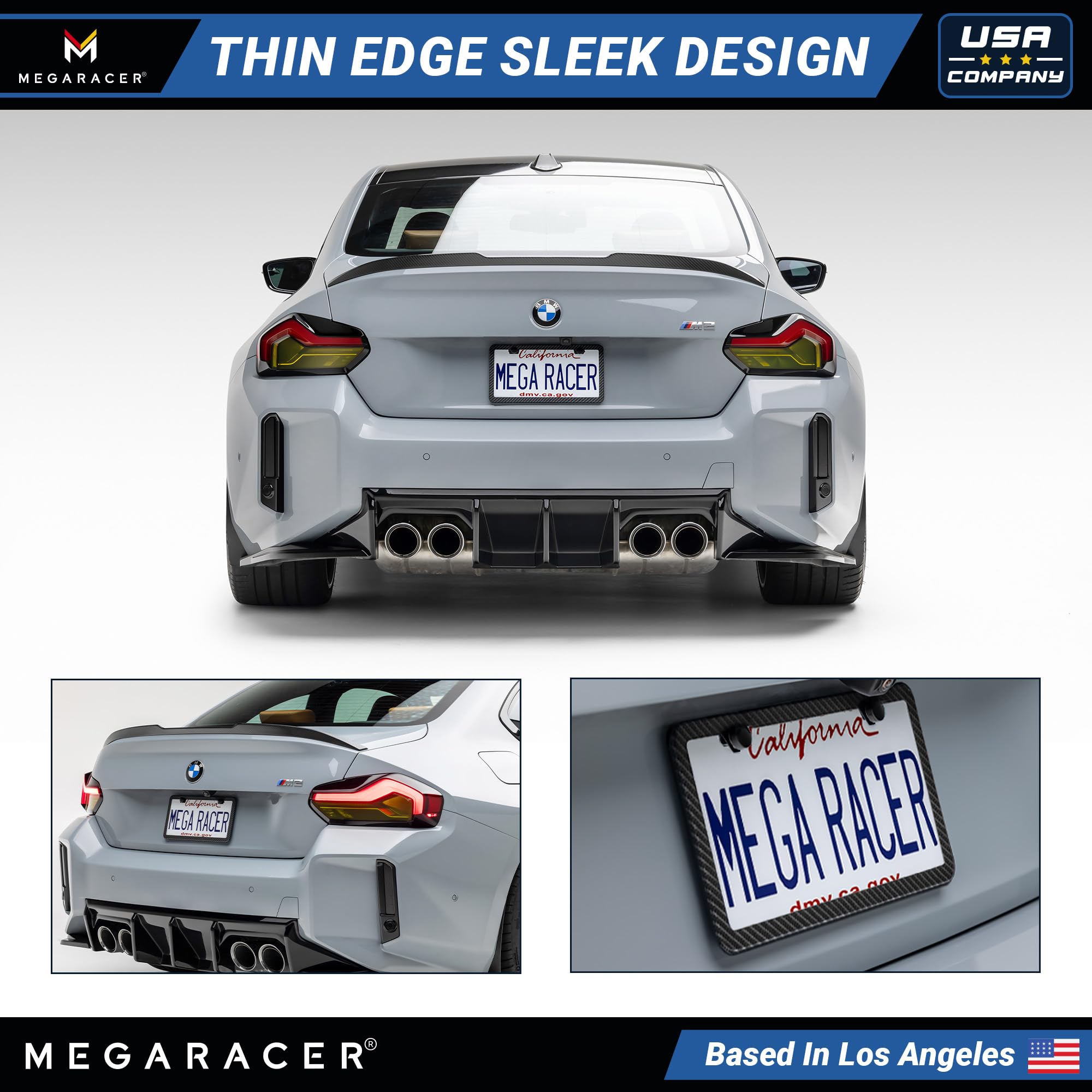 Slimline Carbon Fiber Metal License Plate Frame | Screws Fits Bmw Tesla Mercedes Porsche Audi Lexus | Slim Thin Cool Black Licen