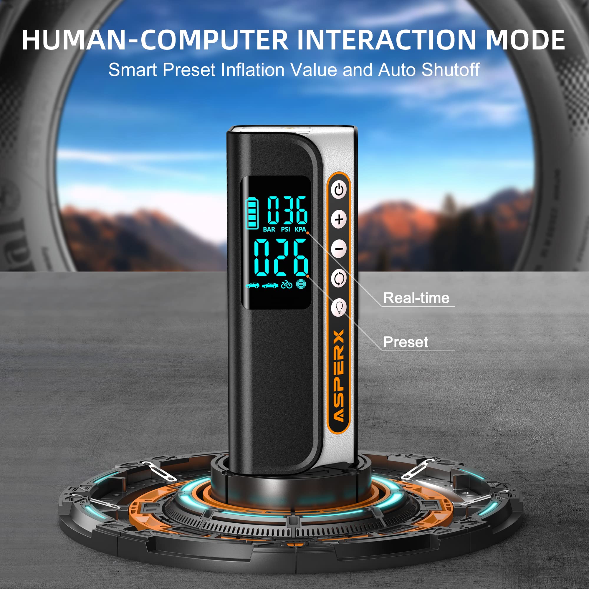 Asperx Tire Inflator Portable Air Compressor, 160Psi & 4X Faster Portable Air Pump For Car Tires,Cordless Air Inflator With Digi