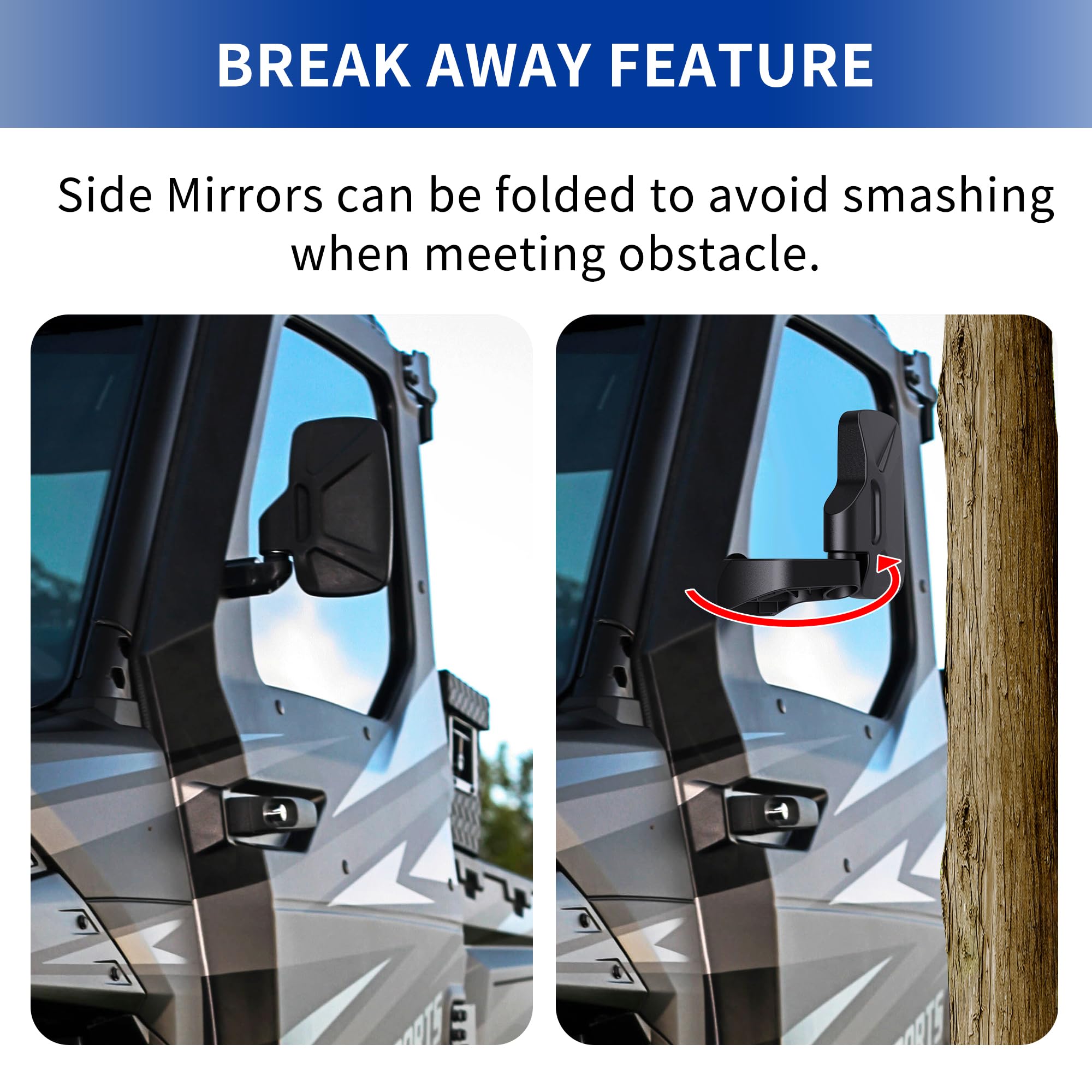 Ranger Door Mounted Side Mirrors For Any Polaris Ranger, Txzsxs Ranger Side Mirrors Compatible With 2018-2023 Polaris Ranger Crew Sp Xp 570 1000 And 2019-2024 Commercial Pro Xd 2000G 4000D (Full Door)