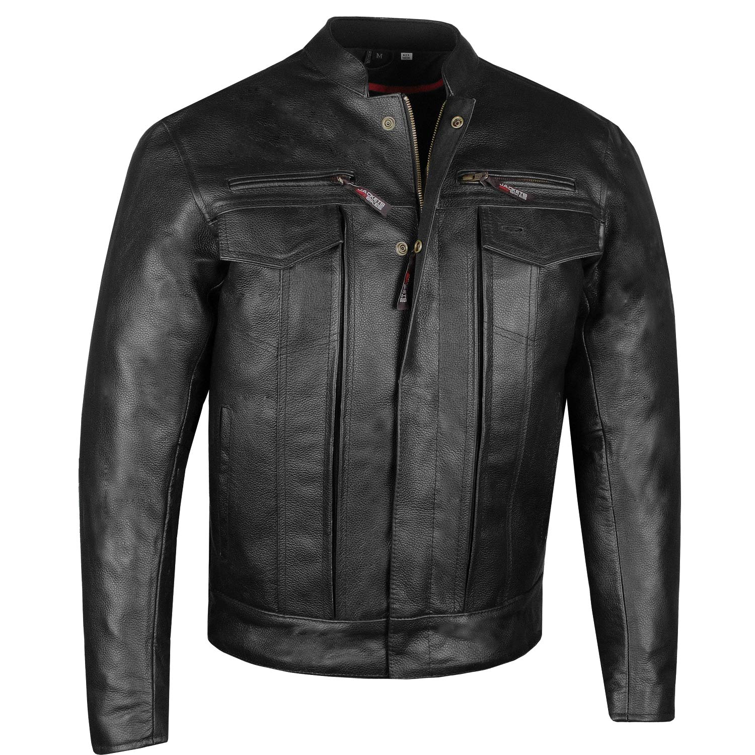 Men'S Commuter Premium Natural Buffalo Leather Motorcycle Jacket Ce Armor Conceal Carry Gun Pockets Cruiser Biker Black S