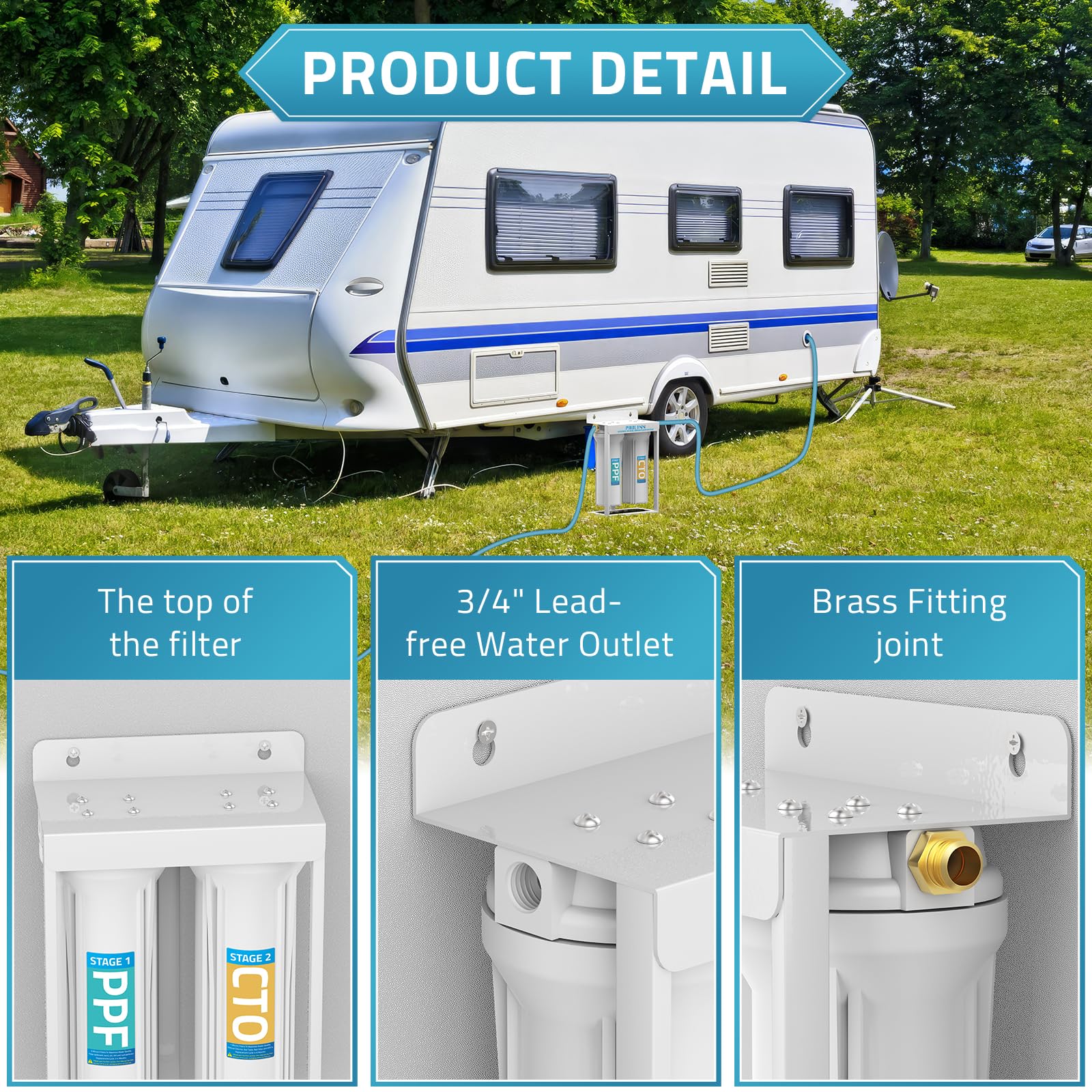 Paulinn External Rv Dual Water Filters System, Lead-Free & Bpa-Free Camper Water Filter With Brass Fittings & Mounting Bracket &