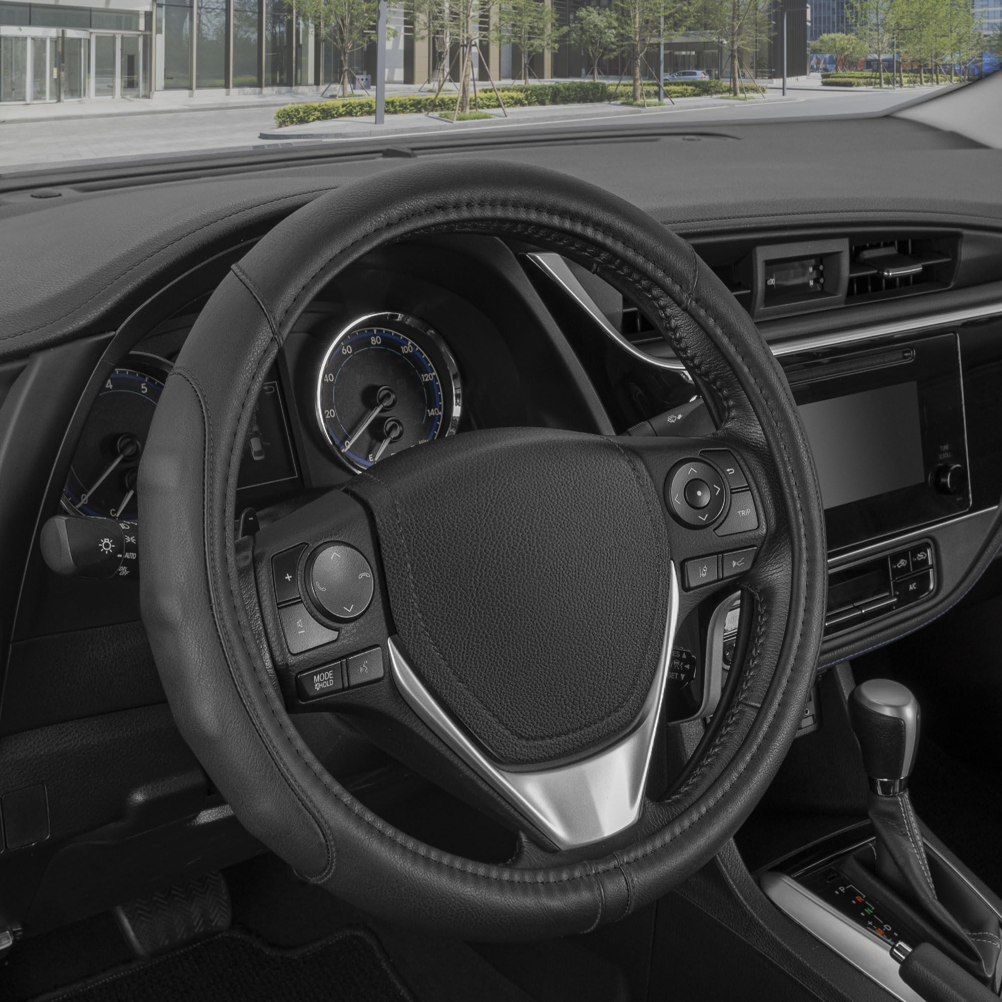 Motor Trend Gripdrive Pro Synthetic Leather Auto Car Steering Wheel Cover Black Comfort Grip - Small 13.5 To 14.5 Inch, Model:Sw