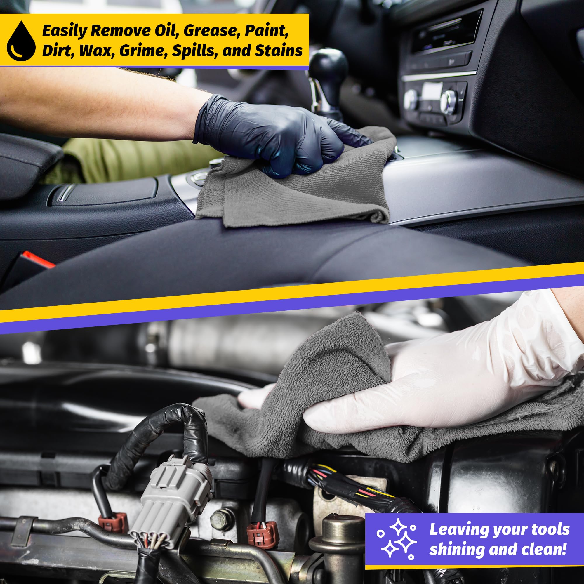 Homerhyme Microfiber Cleaning Cloth,150 Pack Grey Cleaning Rags, Bulk All-Purpose Lint-Free Shop Towels Wipes, Commercial Micro