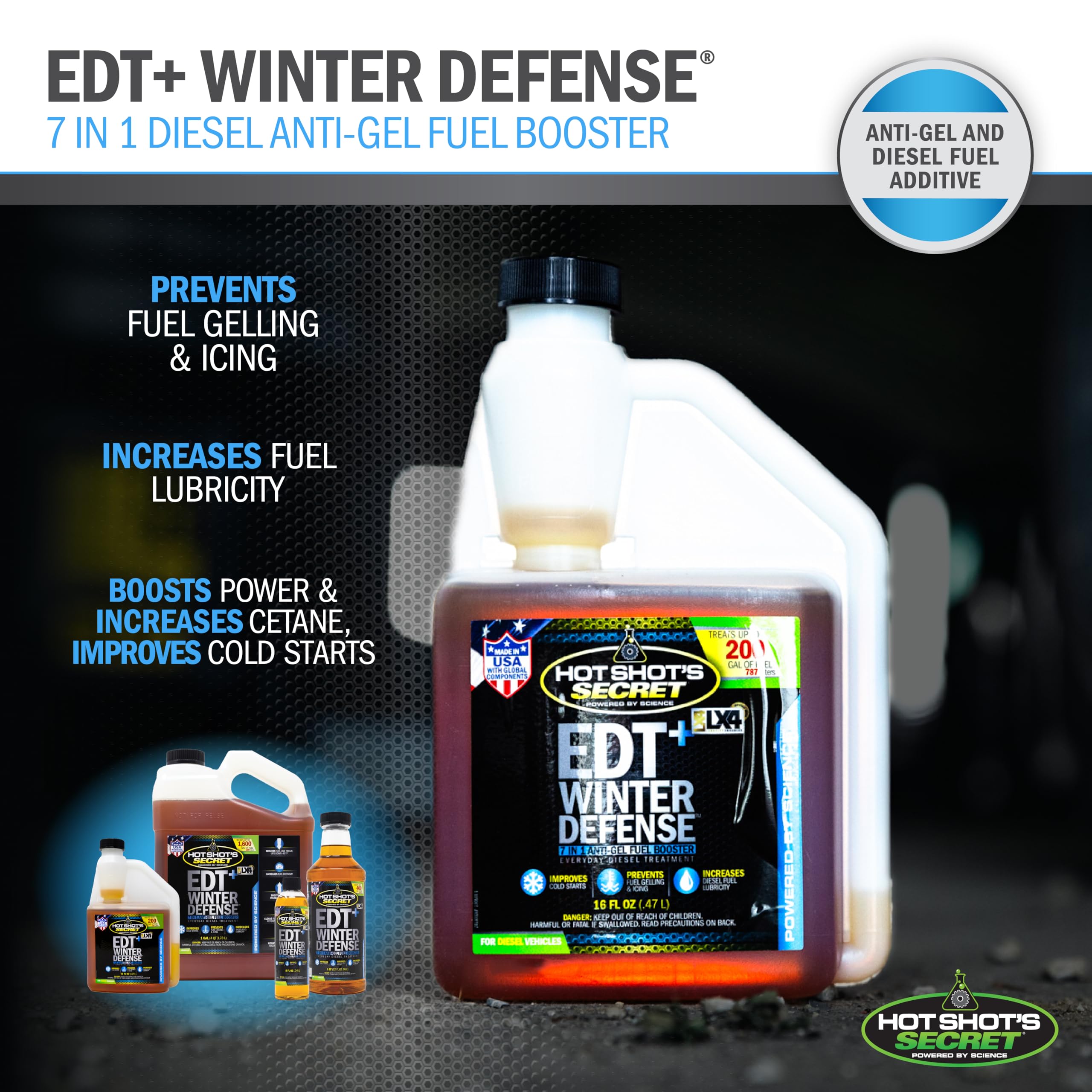 Hot Shot'S Secret Edt+ Winter Defense, 7-In-1 Anti-Gel Diesel Fuel Additive - Prevents Gelling, Protects Diesel Fuel System, Die