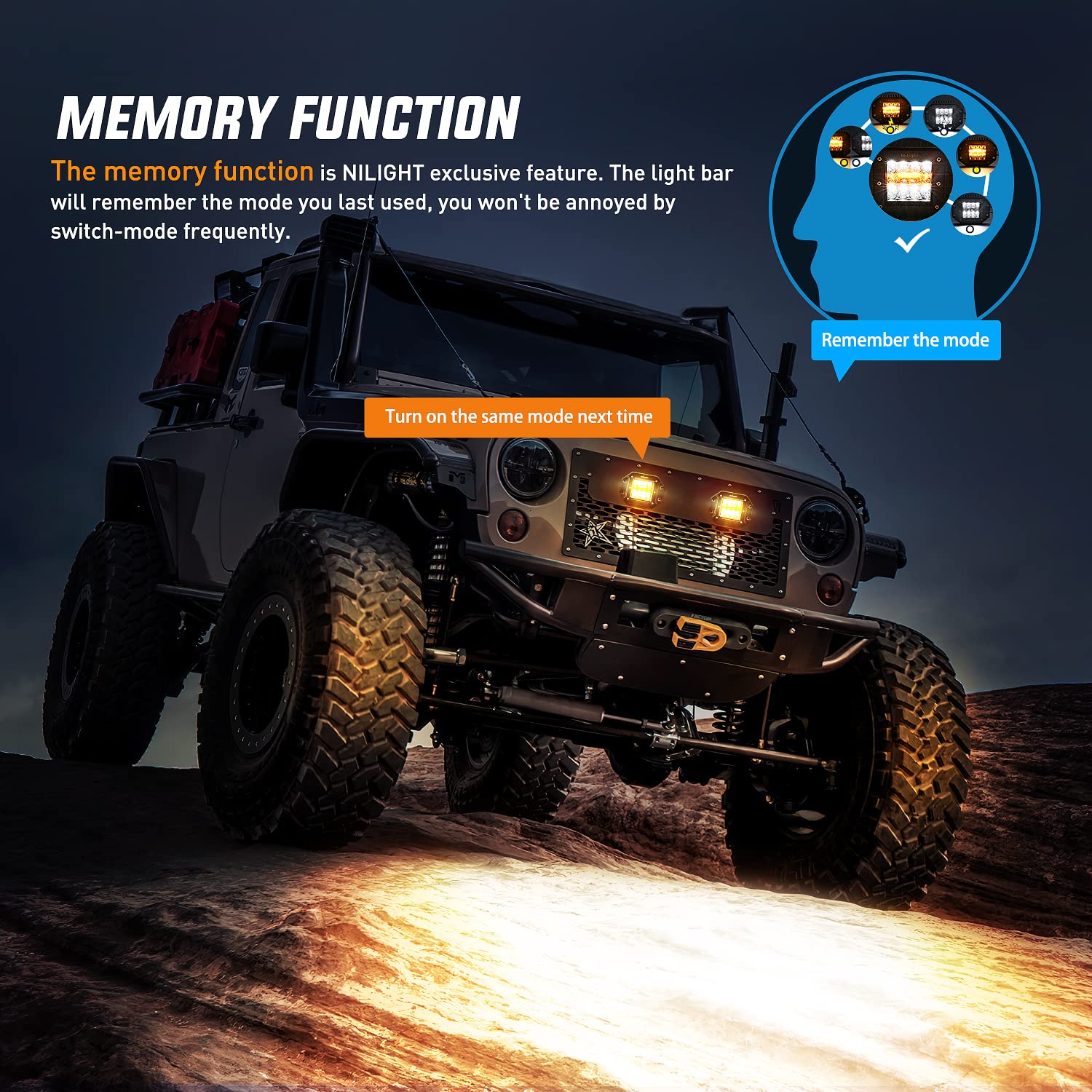 Nilight 2Pcs 42W Light Pods Flush Mount Spot Flood Amber White Strobe 6 Modes Memory Function Off-Road Truck Car Atv Suv Cabin B