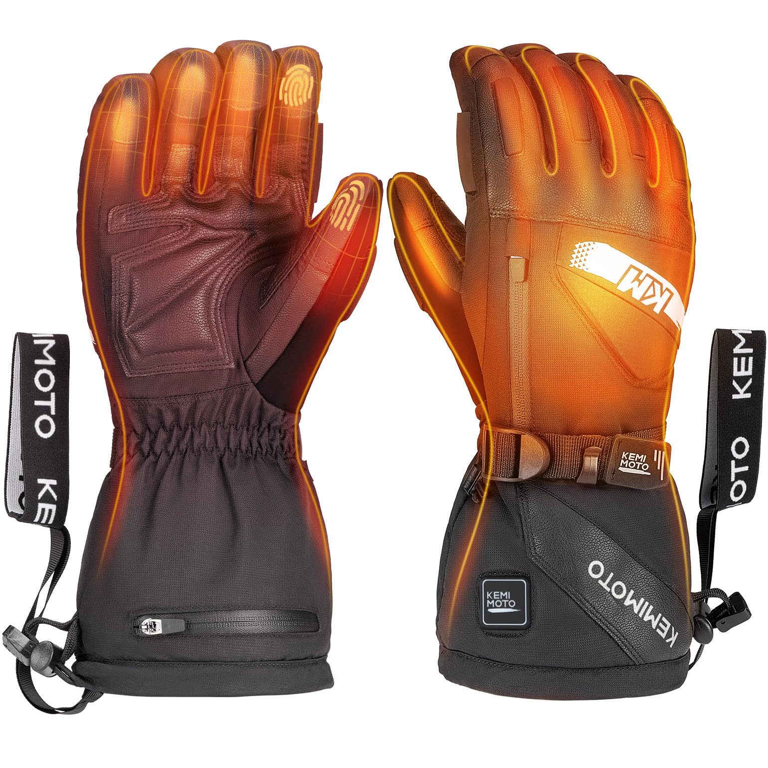 KEMIMOTO Heated Motorcycle Gloves for Men with Touchscreen, Rechargeable Electric Heated Leather Gloves for Winter, with EVA Pad