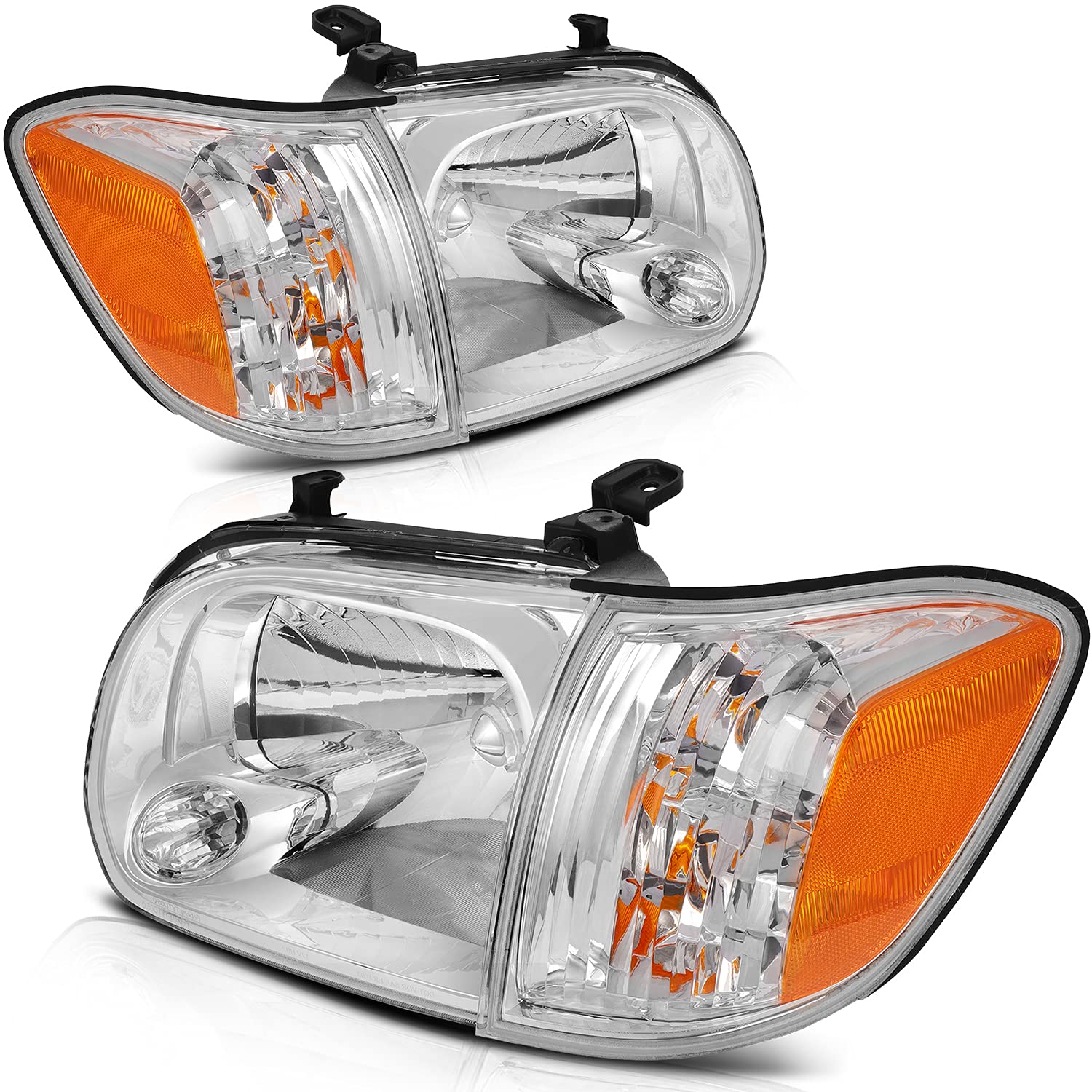 OCPTY Headlight Assembly Pair Replacement For Toyota Sequoia 2005-2007 For Toyota Tundra Double Cab 4 Door 2005-2006 Chrome Hous