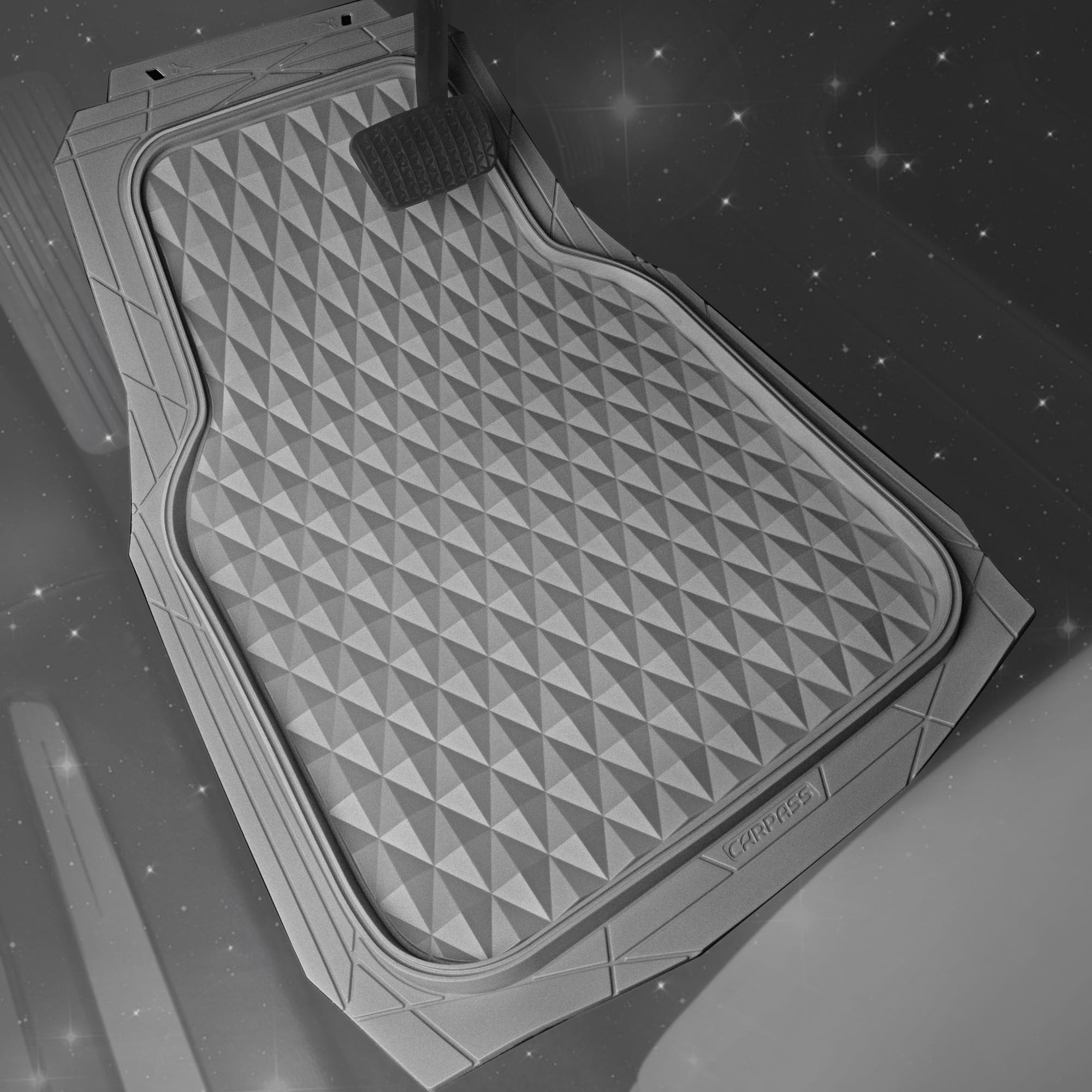 CAR PASS Heavy Duty Rubber Car Mats, Gray Deep Dish All-Weather Car Floor Mat Full Set Durable Anti-Slip 3D Rhombus Waterproof T